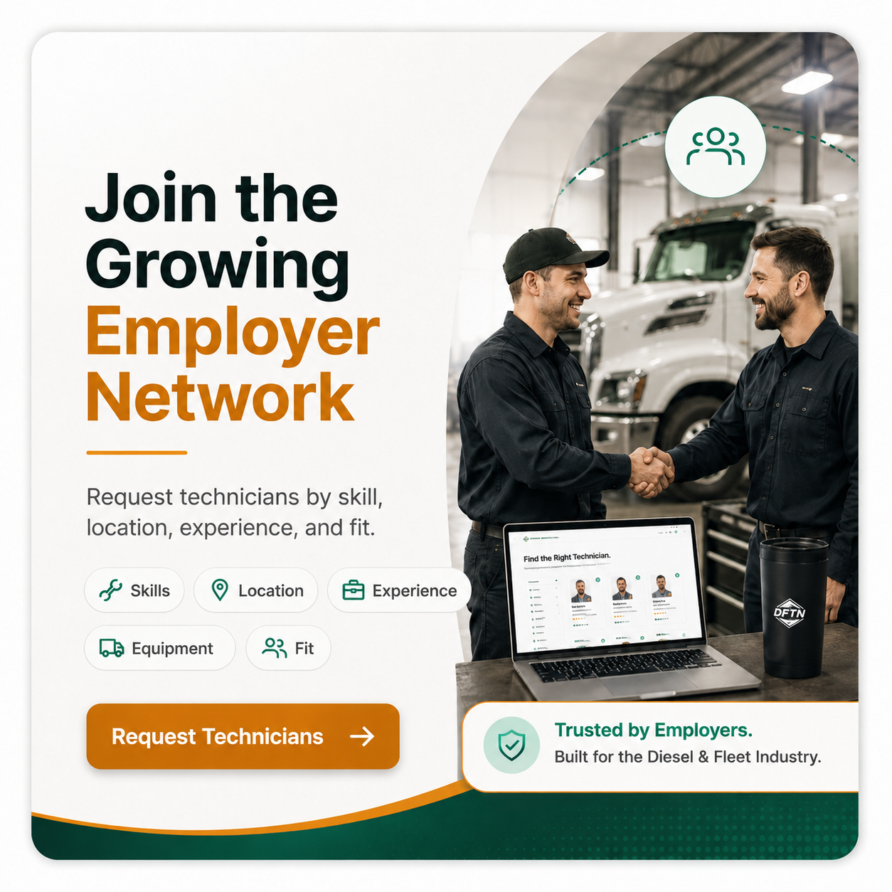 Join the Growing DFTN Employer Network — Request technicians by skill, location, experience, and fit