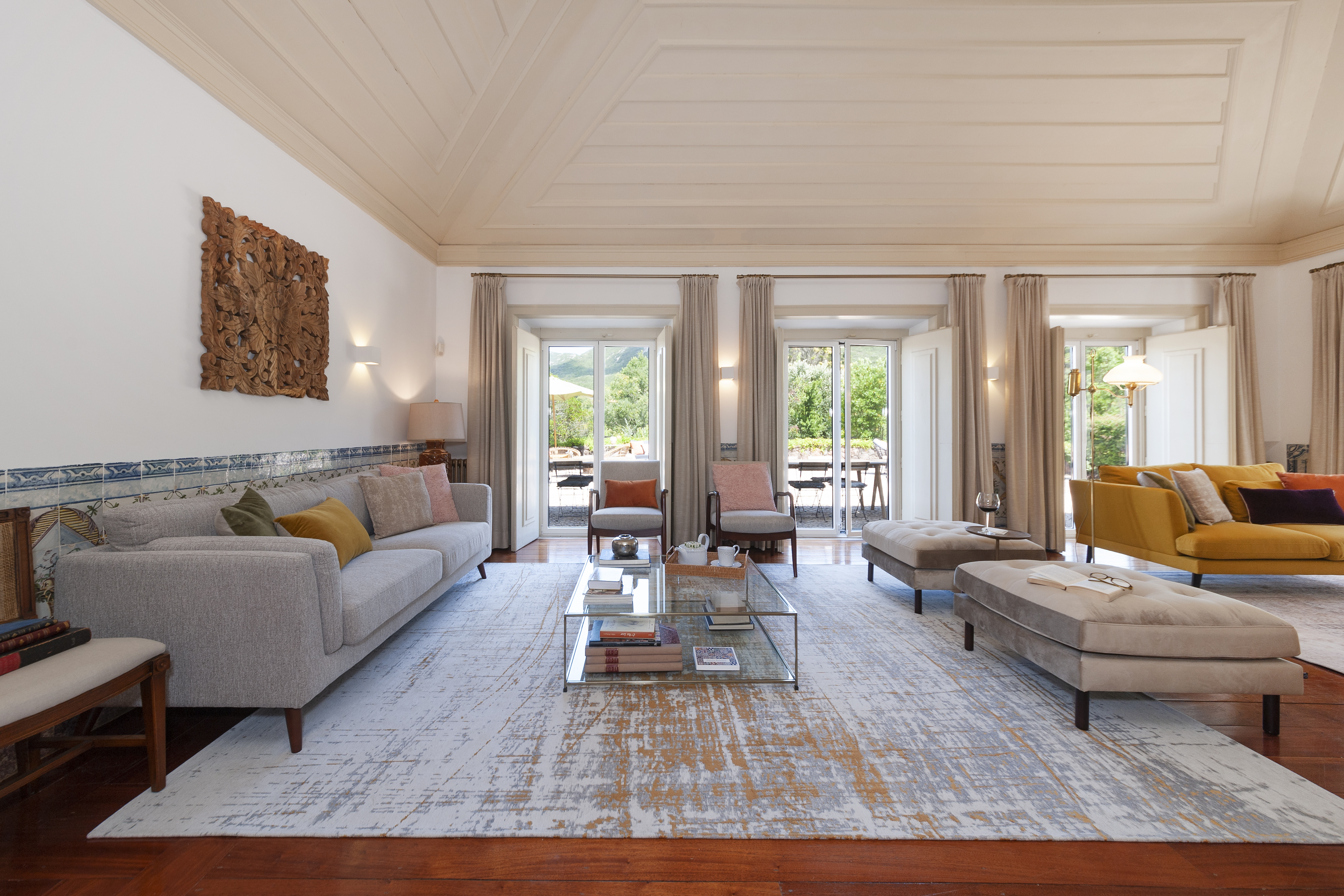 Manor house spacious living area with French doors