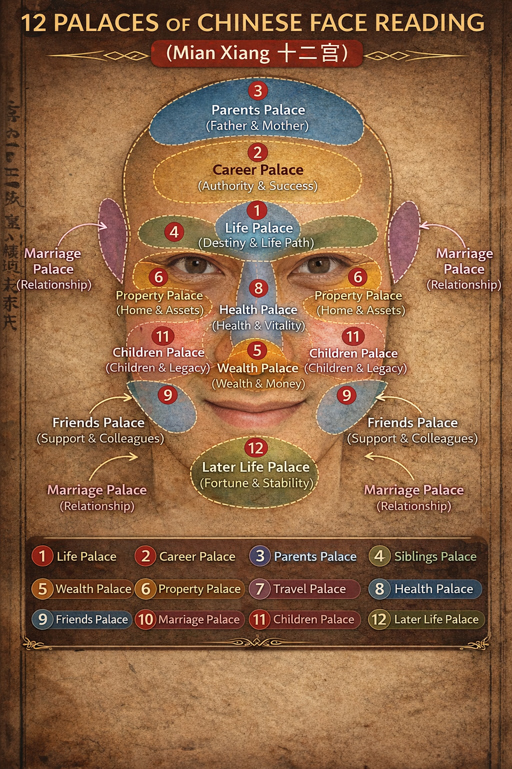 Chinese Face Reading - Mian Xiang 面相 - The 12 Palaces