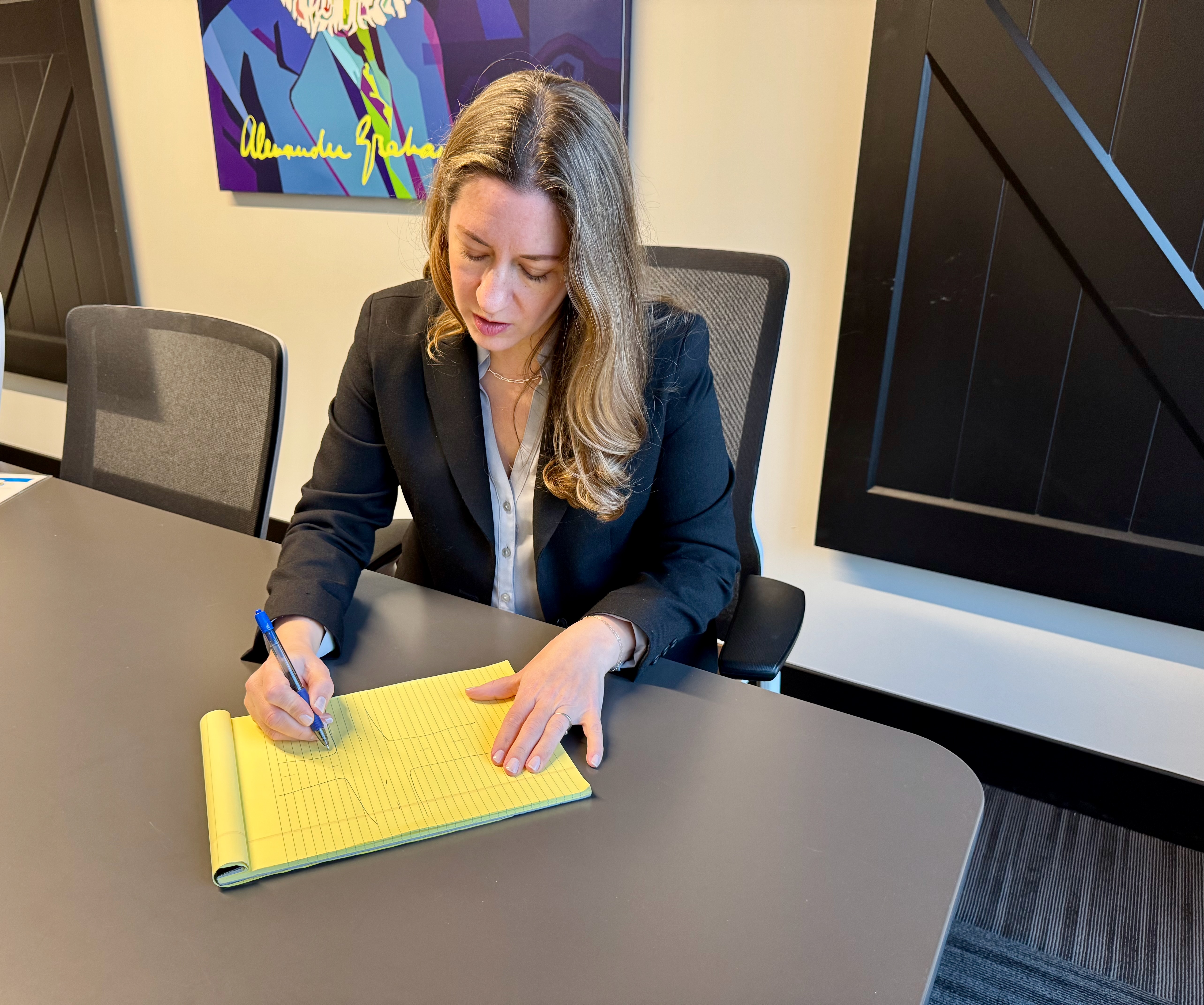 Amy Brown reviewing case documents
