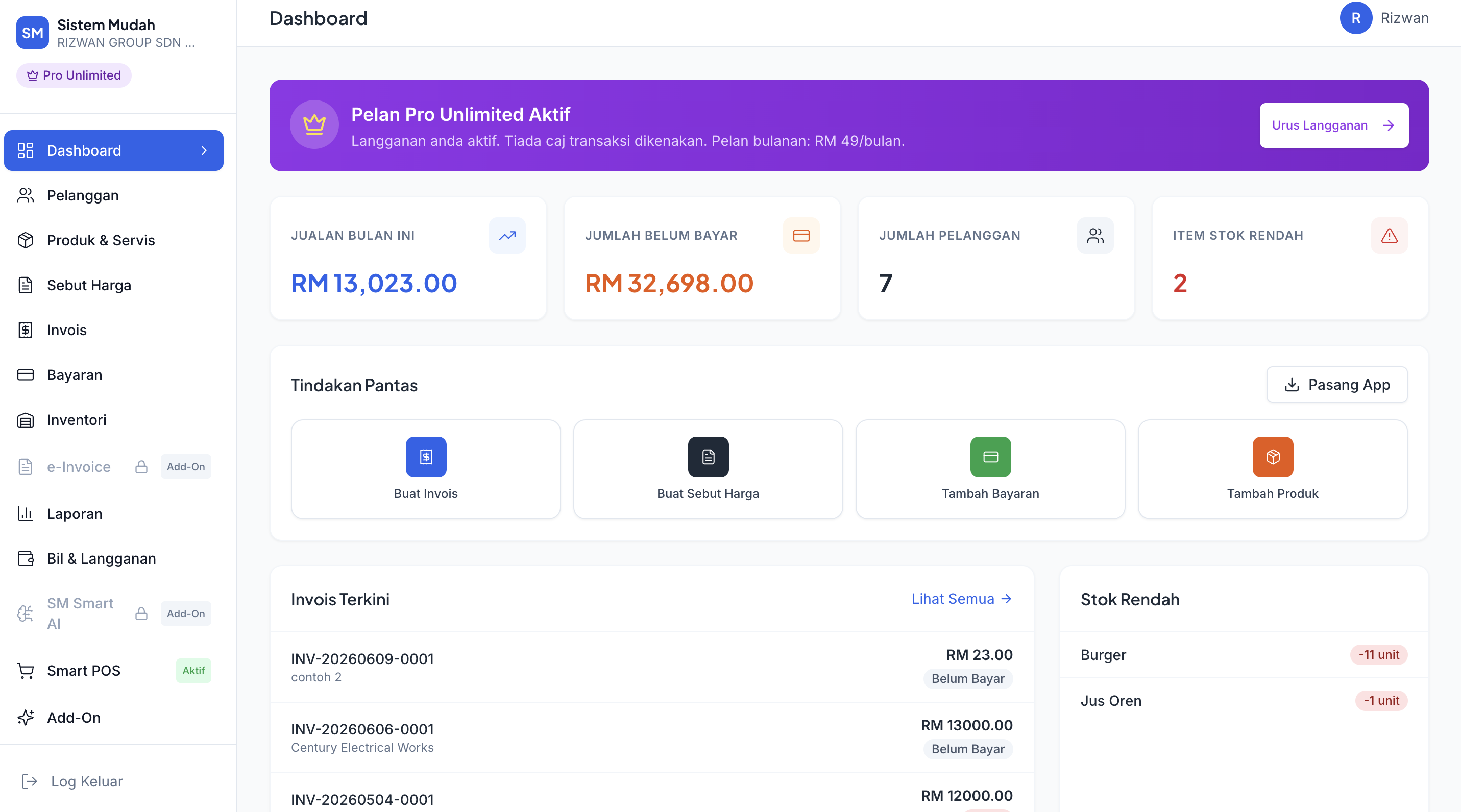 Dashboard Sistem Mudah