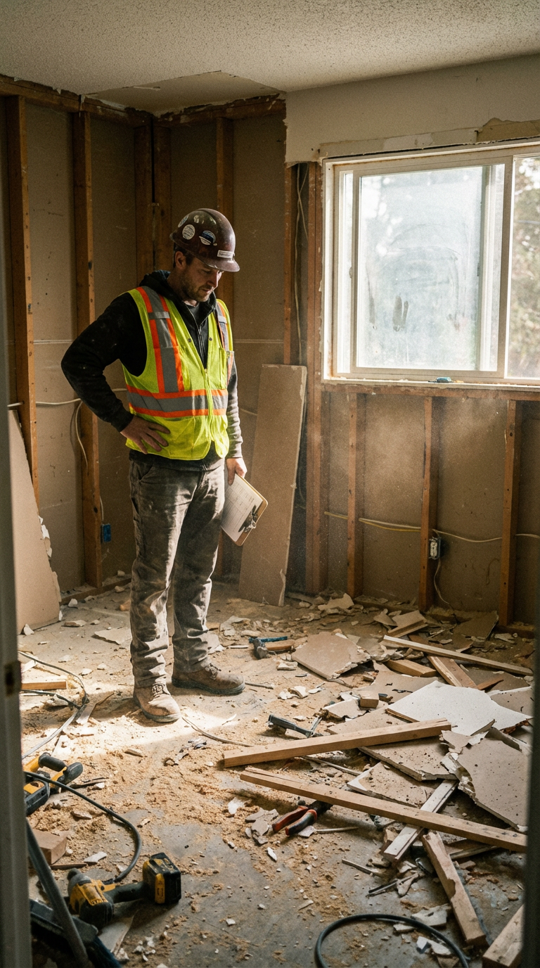 Drywall and concrete dust on a contractor jobsite — fine debris that clogs wet/dry vac filters