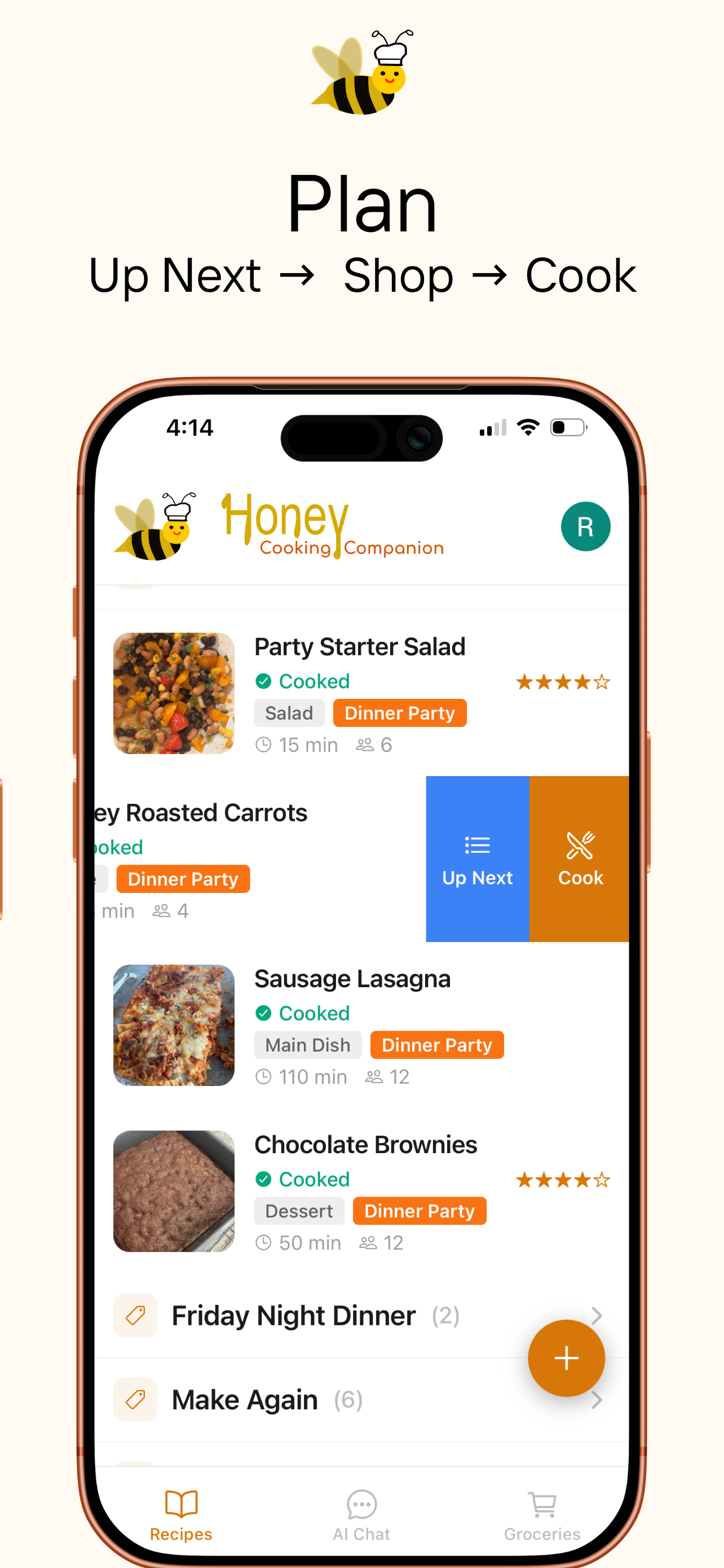 Plan - Up Next, Shop, Cook workflow