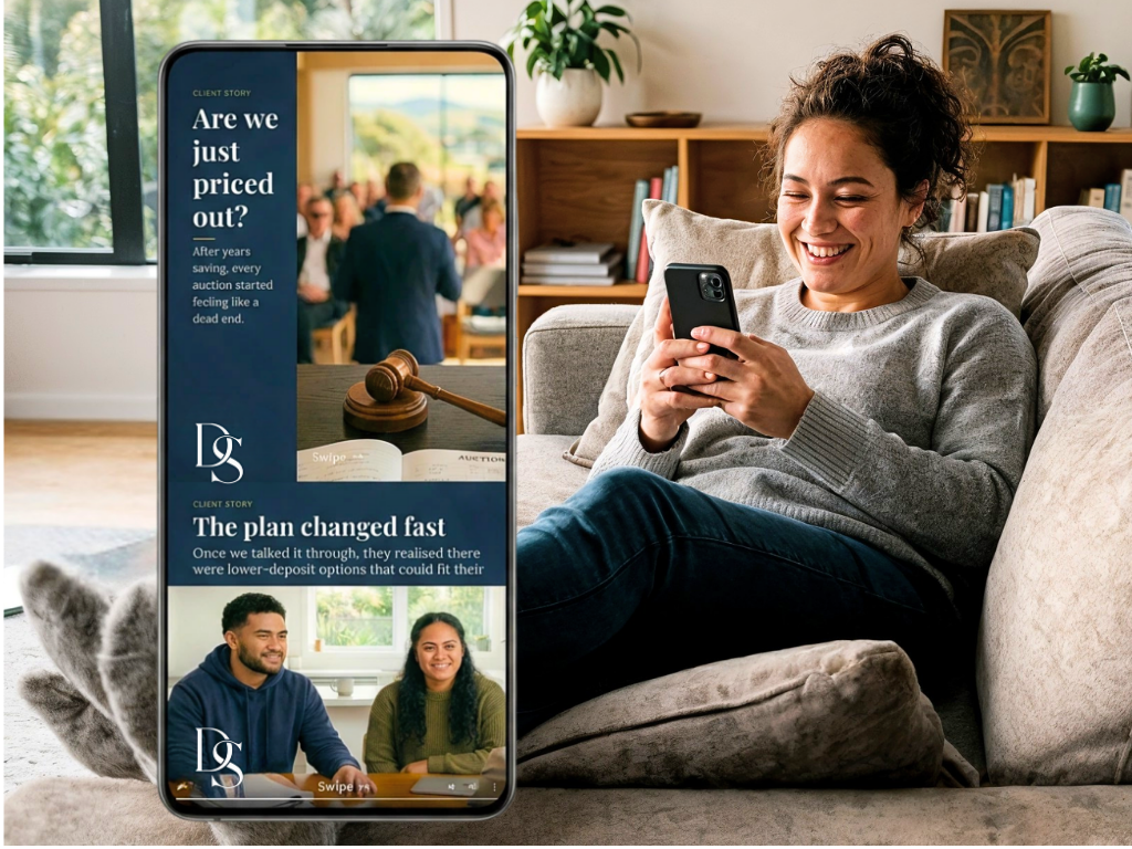 NZ mortgage adviser creating social content on phone