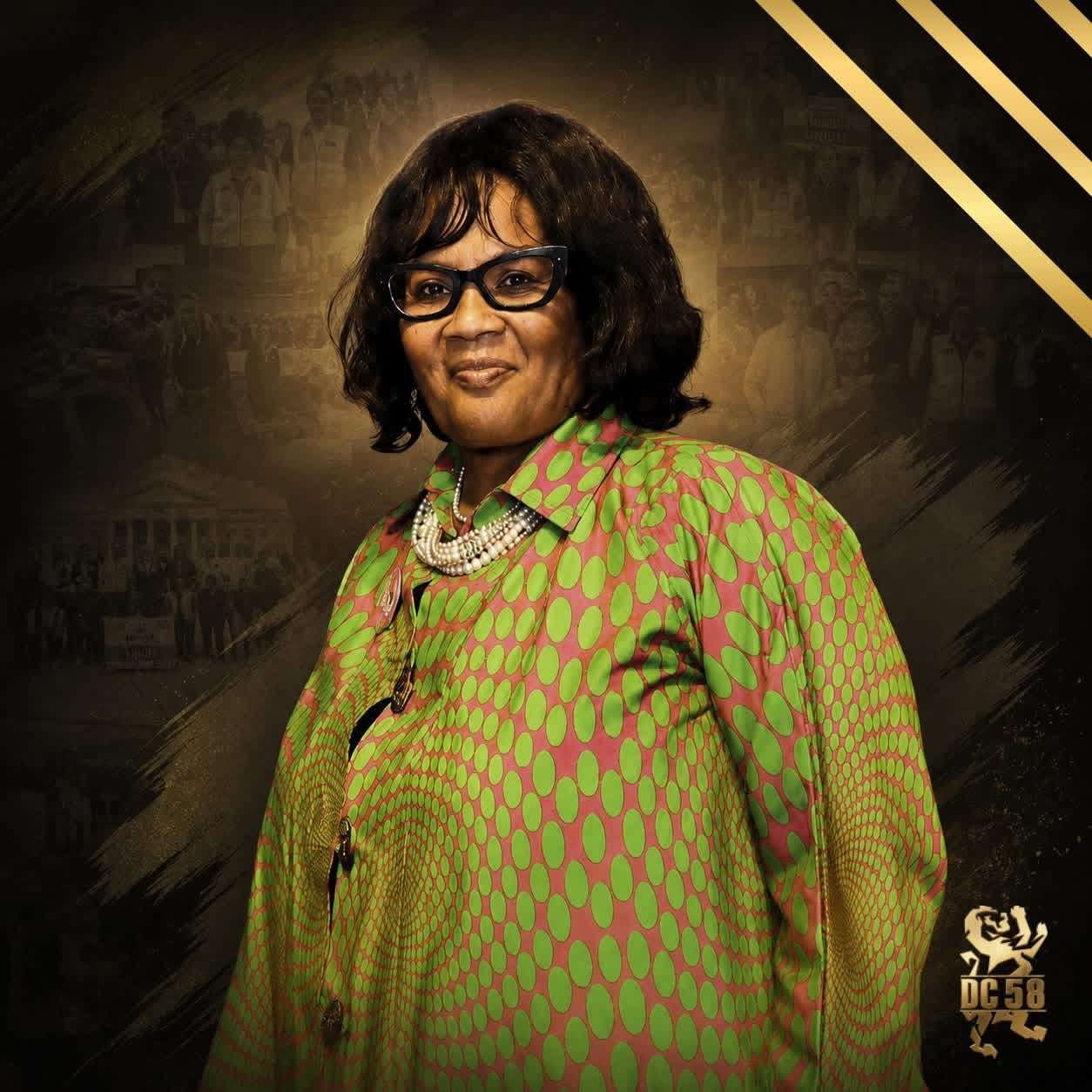 Vonda McDaniel — In her colors — pink & green, the sisterhood of Alpha Kappa Alpha.