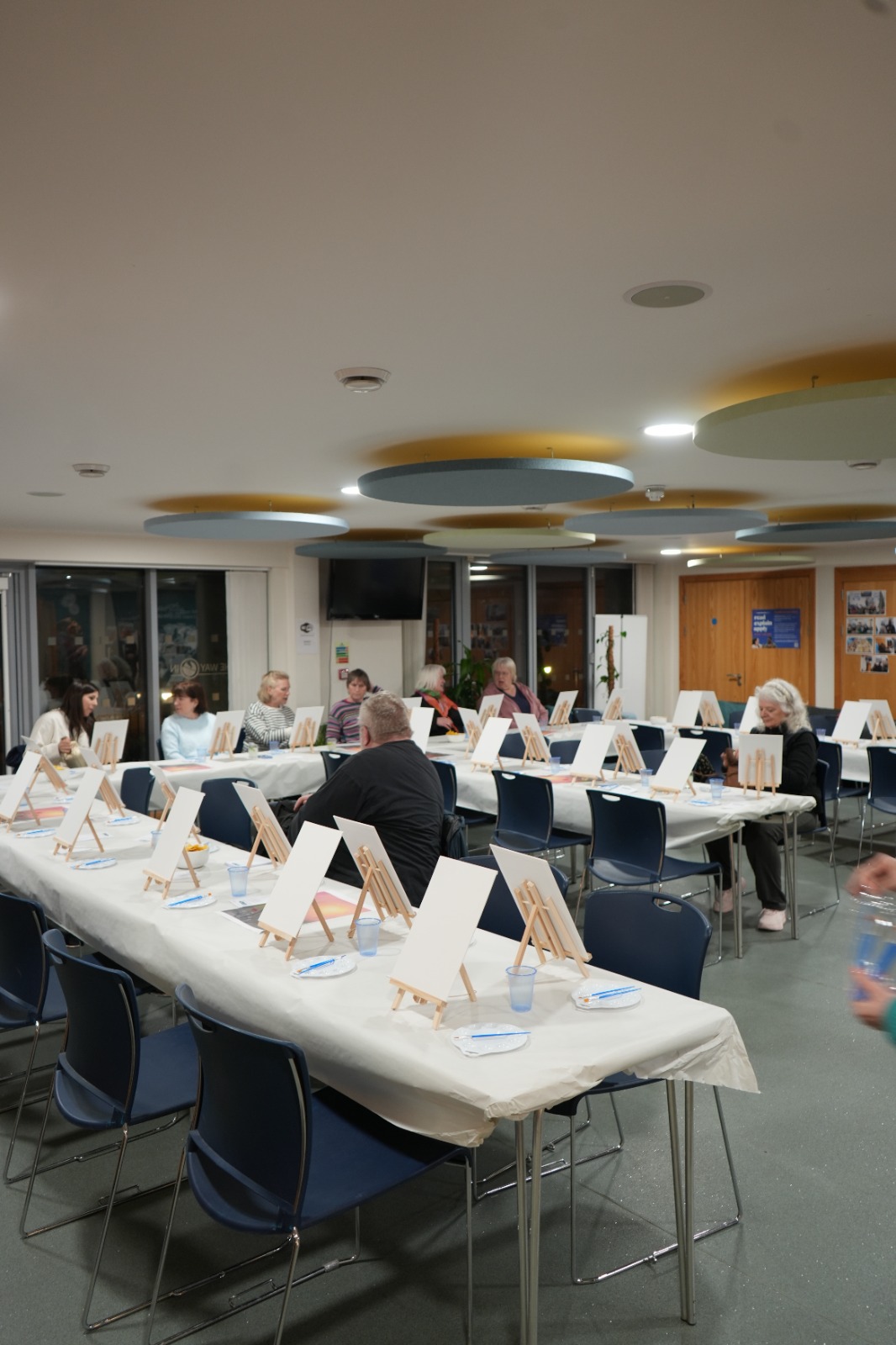 Workshop setup with easels
