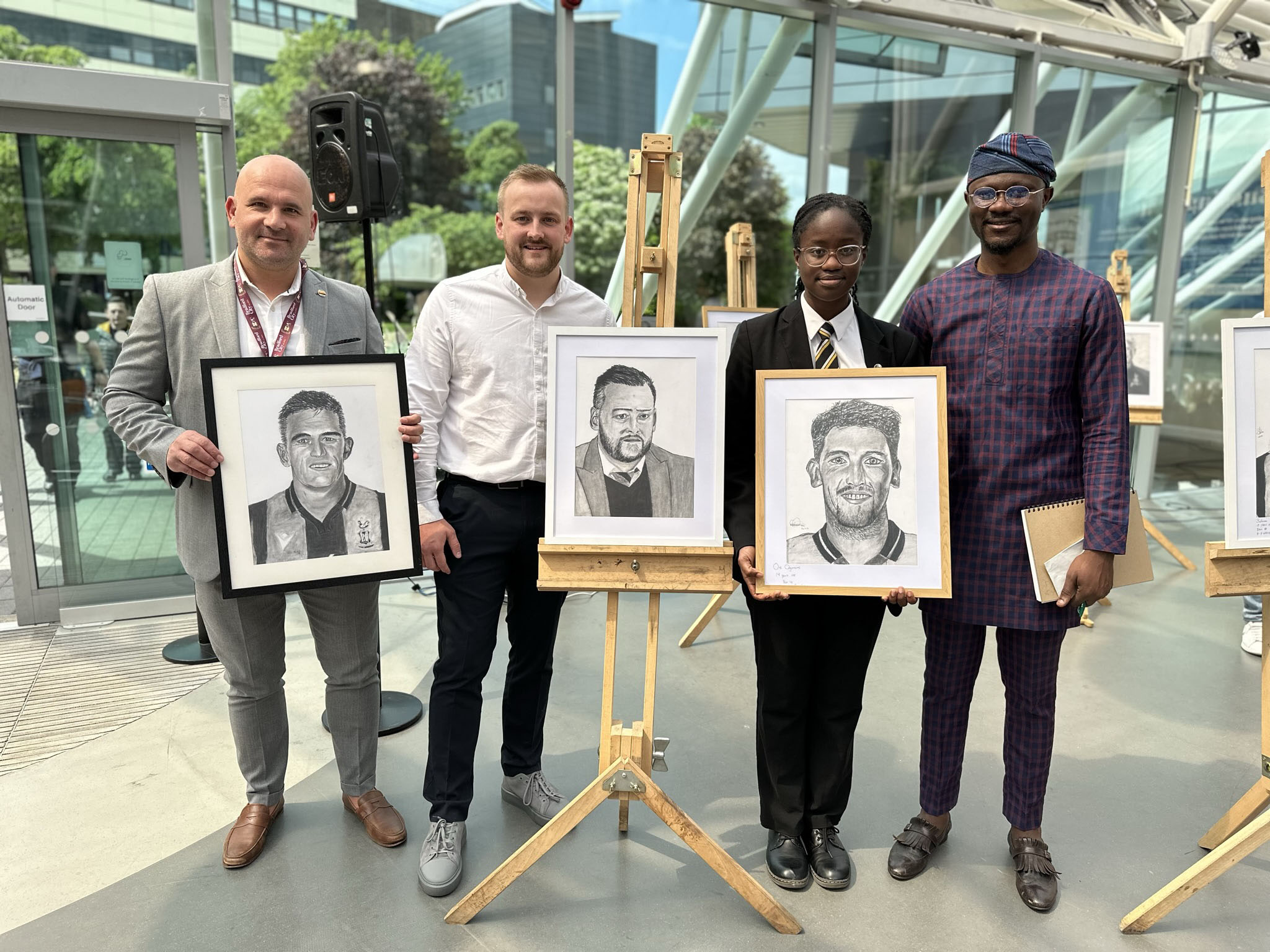 Players with student artwork