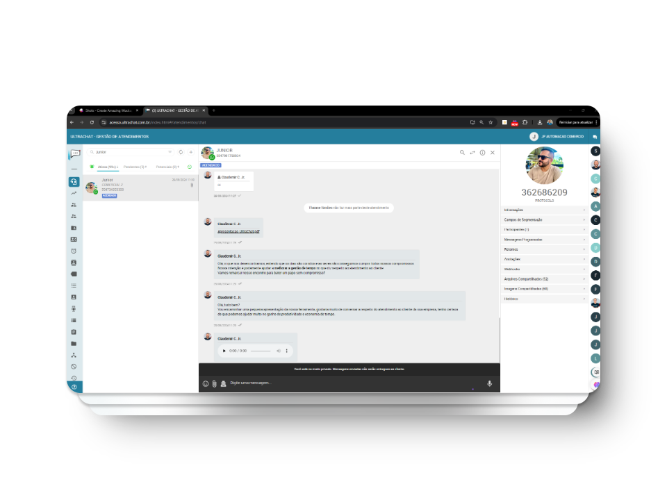 Tela de Atendimento UltraChat