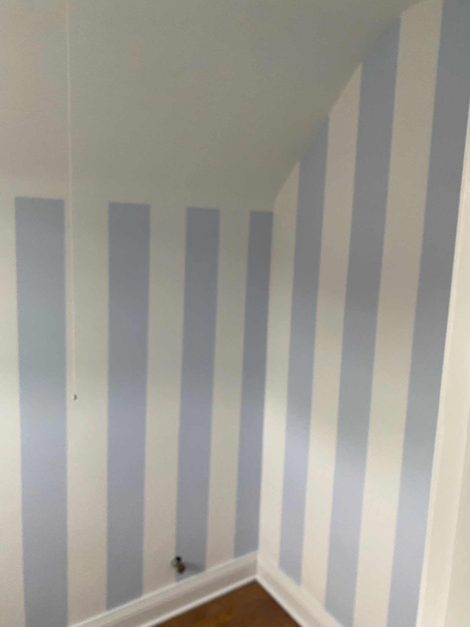 Room after painting - blue and white stripes