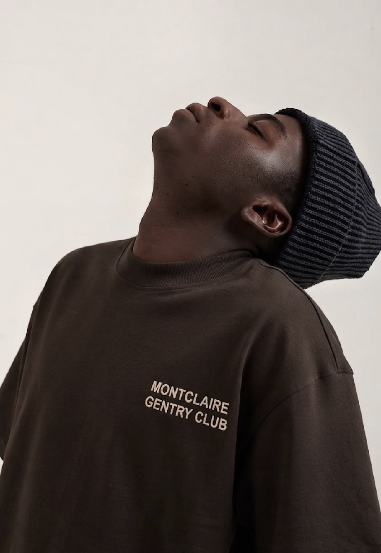 Montclaire Gentry Club editorial — cocoa oversized tee