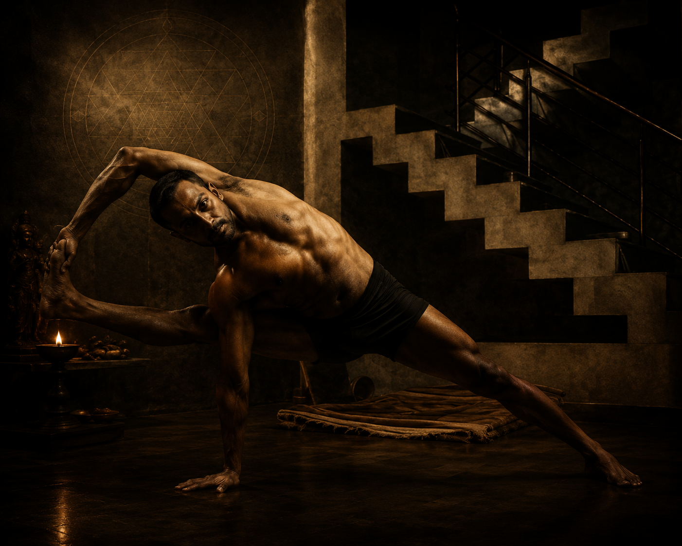 Asana — side angle pose by lamplight