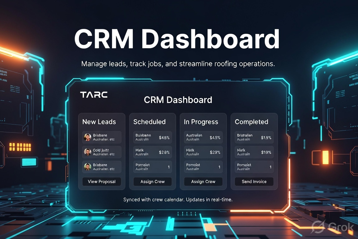 TARC CRM Dashboard — Manage leads, scheduled jobs, in-progress work and completed invoices in one real-time board