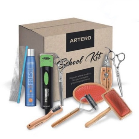 Artero School Kit - Professional grooming tools including clippers, brushes, scissors and spray