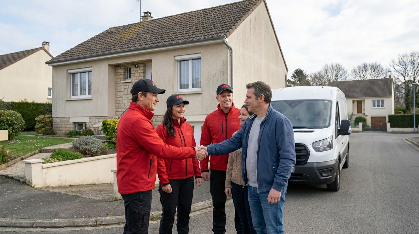 Techniciens Expert Punaise 44 avec clients satisfaits après élimination punaises de lit Nantes