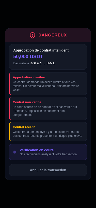 Alerte de sécurité Lumina Wallet - DANGER détecté