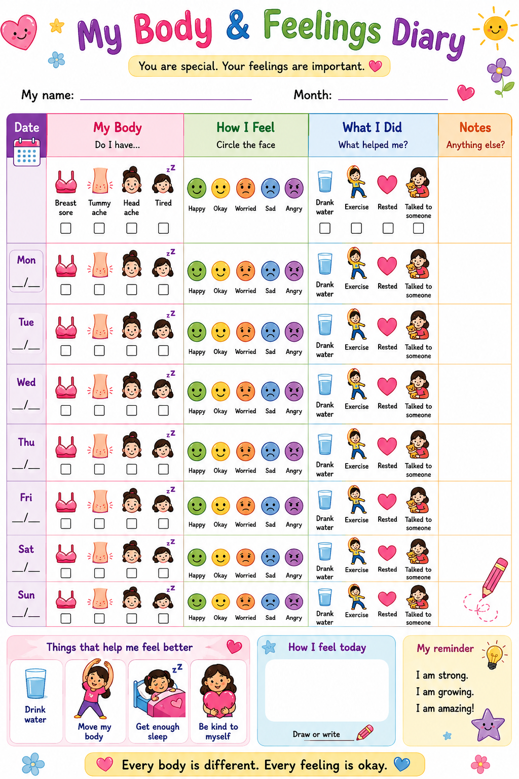 My Body & Feelings Diary