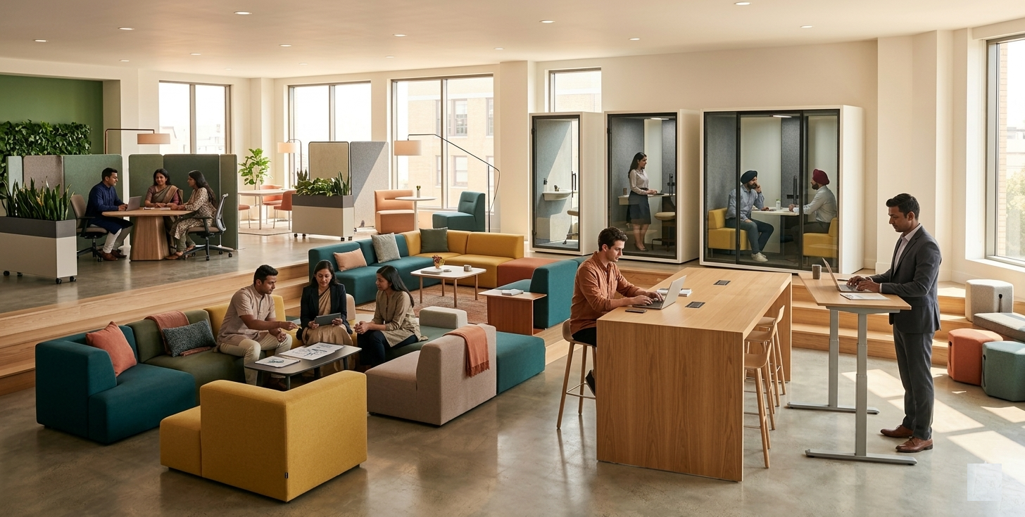 Co-working Space — modular office workstations and corporate office interior furniture by Ezeefit, manufacturer in Mumbai
