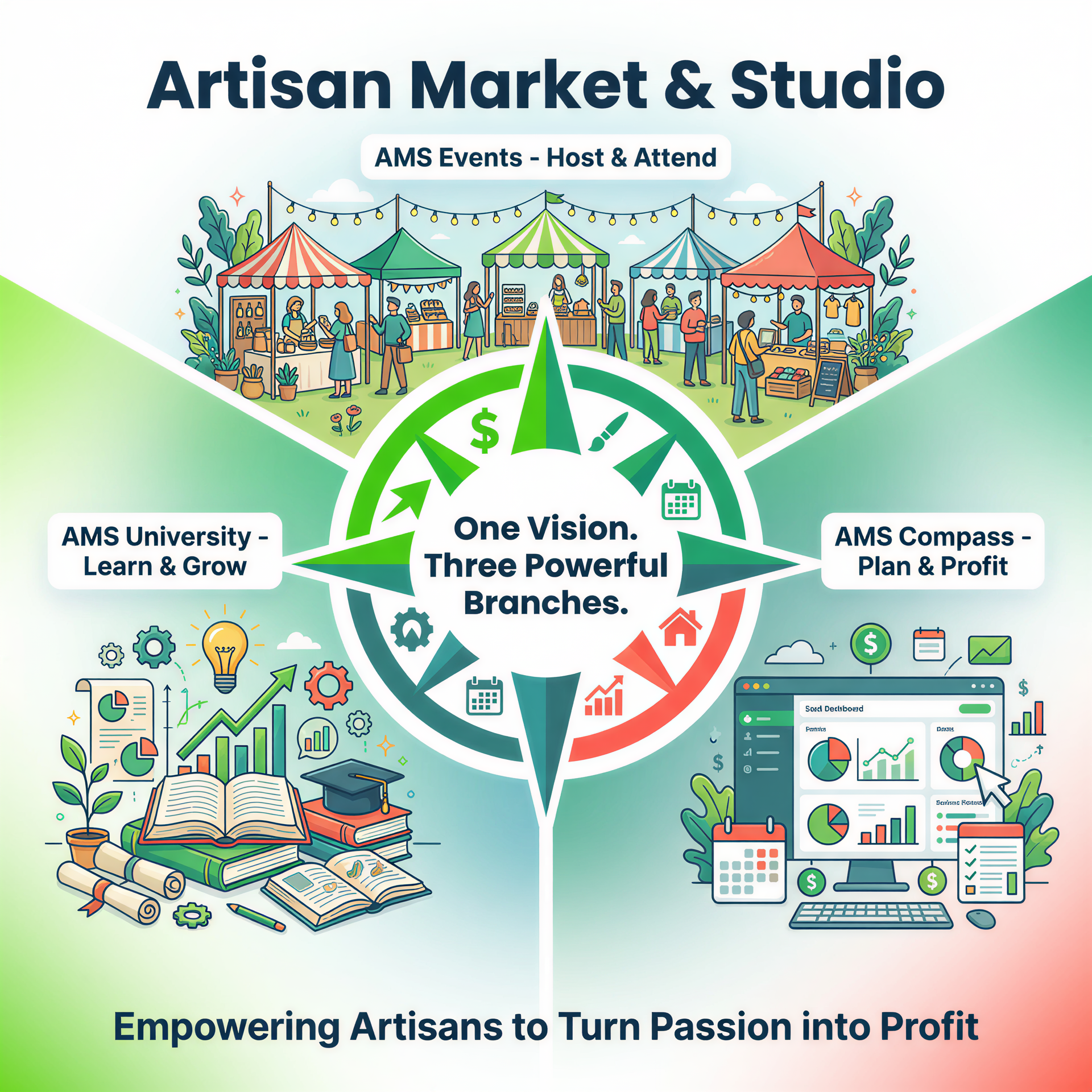 Artisan Market & Studio - One Vision, Three Powerful Branches: AMS Events, AMS University, AMS Compass