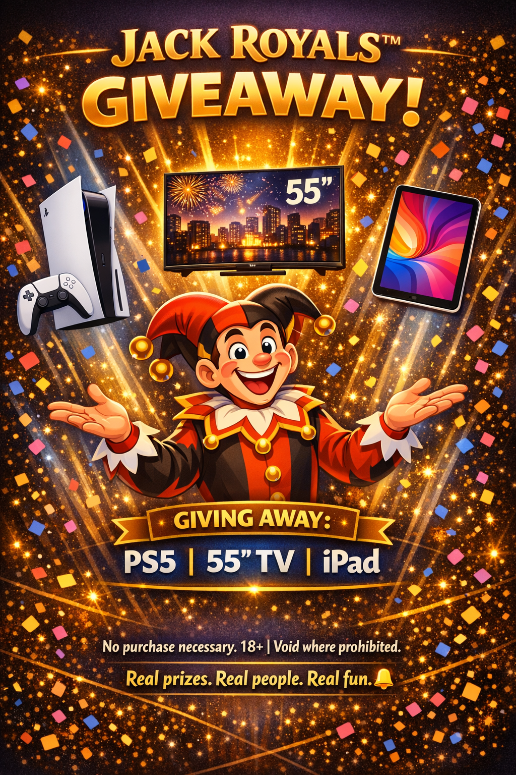 JackRoyals Grand Opening Giveaway - PS5, 55 inch TV, iPad