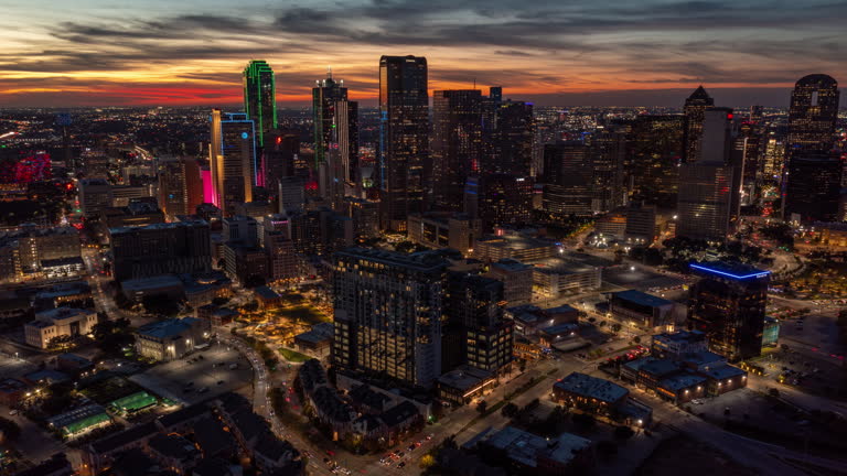 City skyline sunset aerial