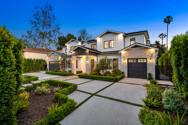 Modern home at twilight