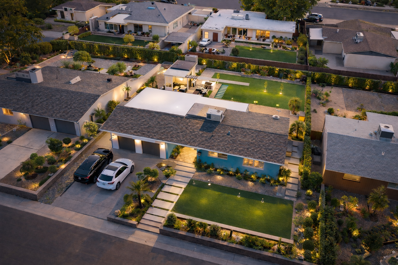 Twilight modern homes aerial