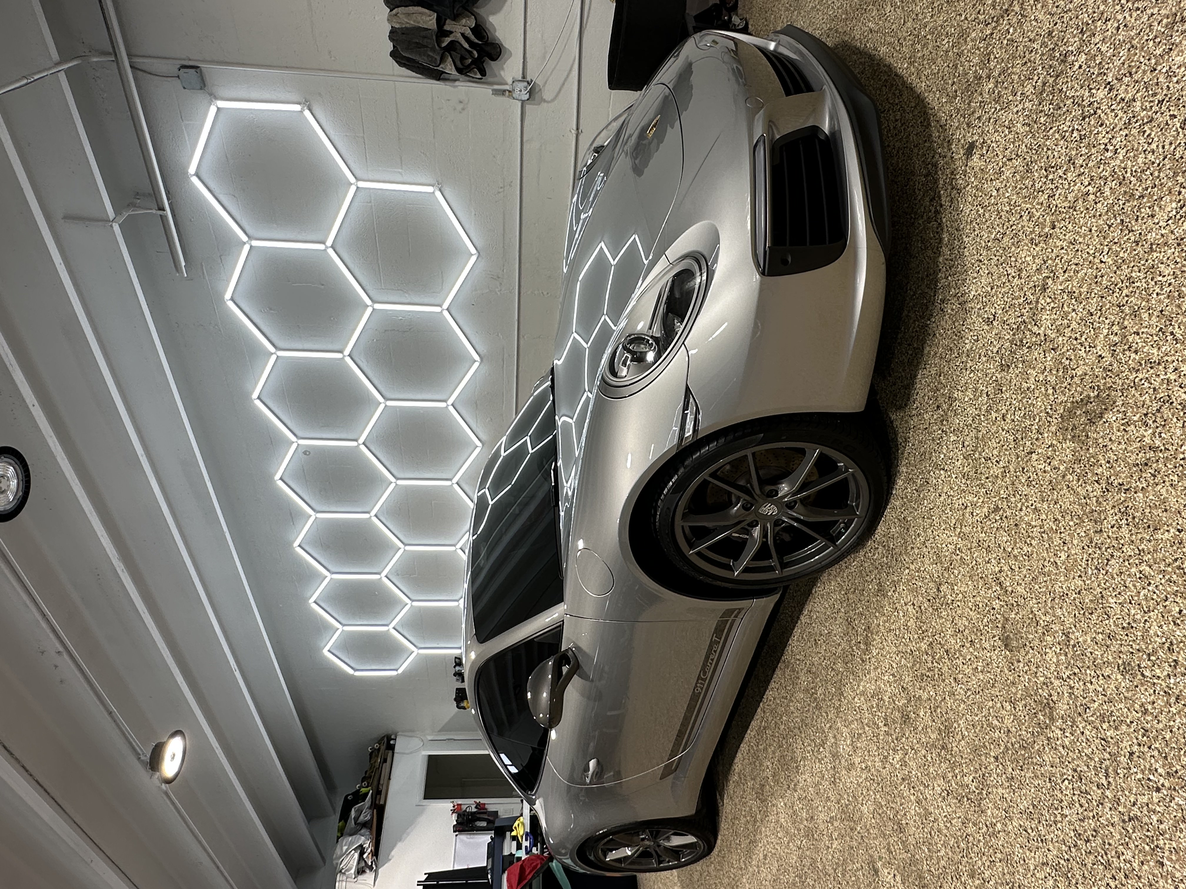 Silver Porsche 911 Carrera with Hexagon Lights