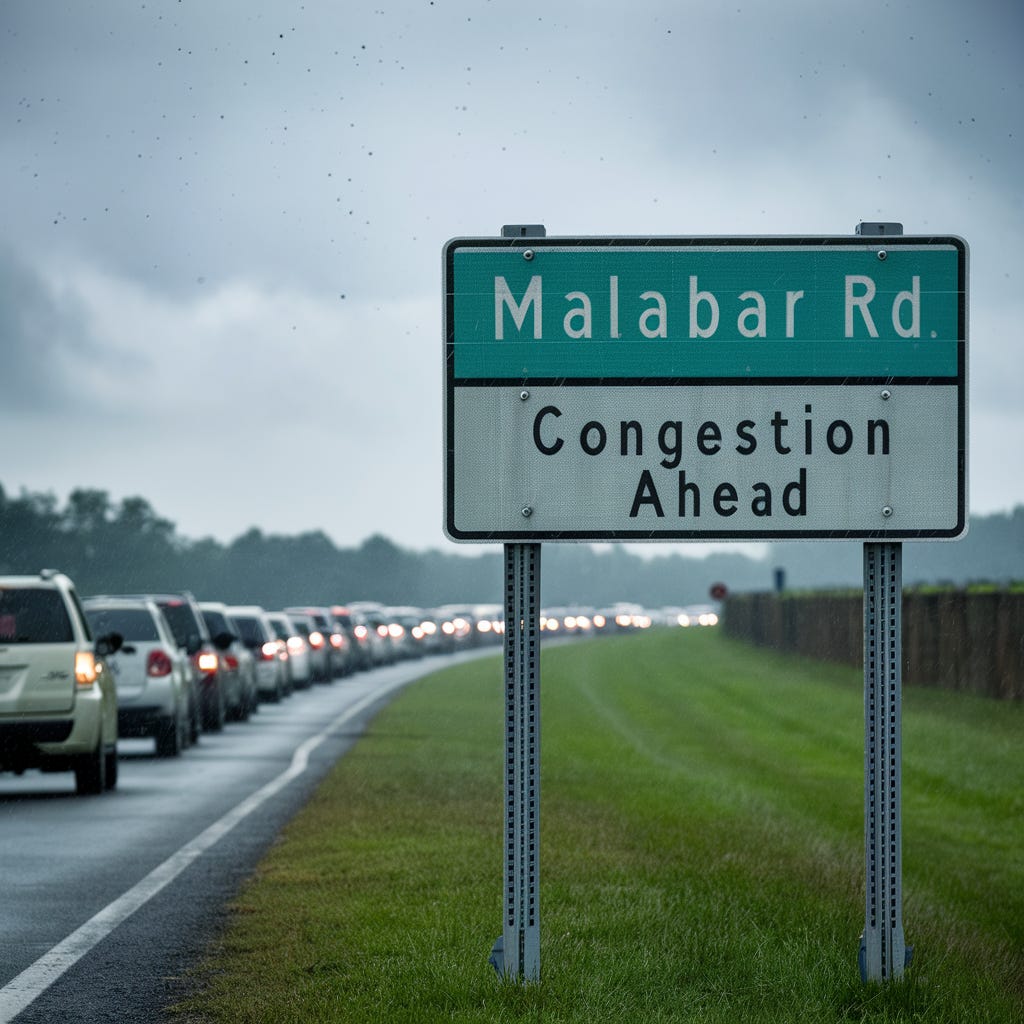 Malabar Road in Palm Bay, Florida — heavy congestion ahead of the planned widening from 2 to 4 lanes