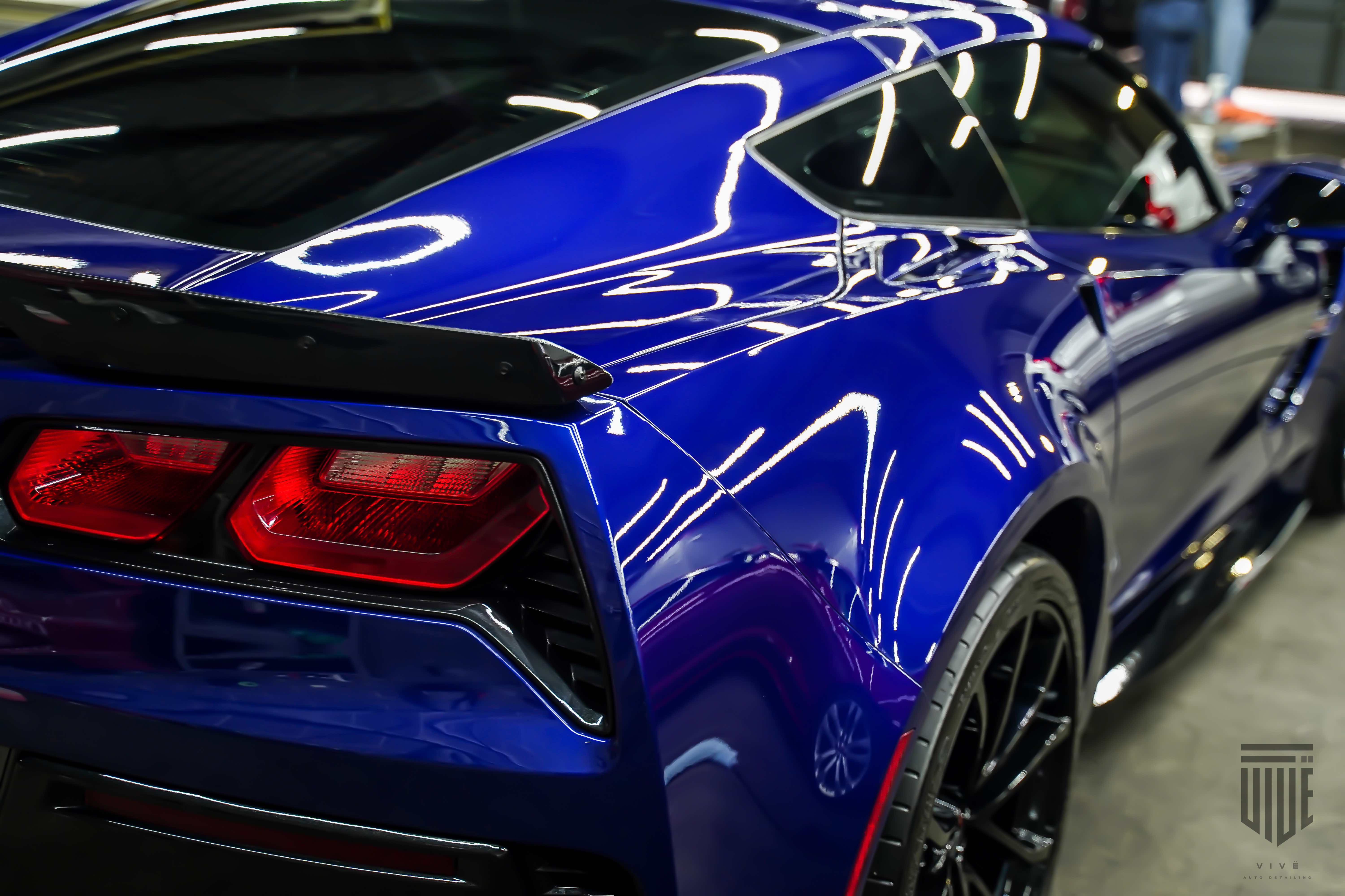 Deep gloss on a ceramic-coated blue Corvette