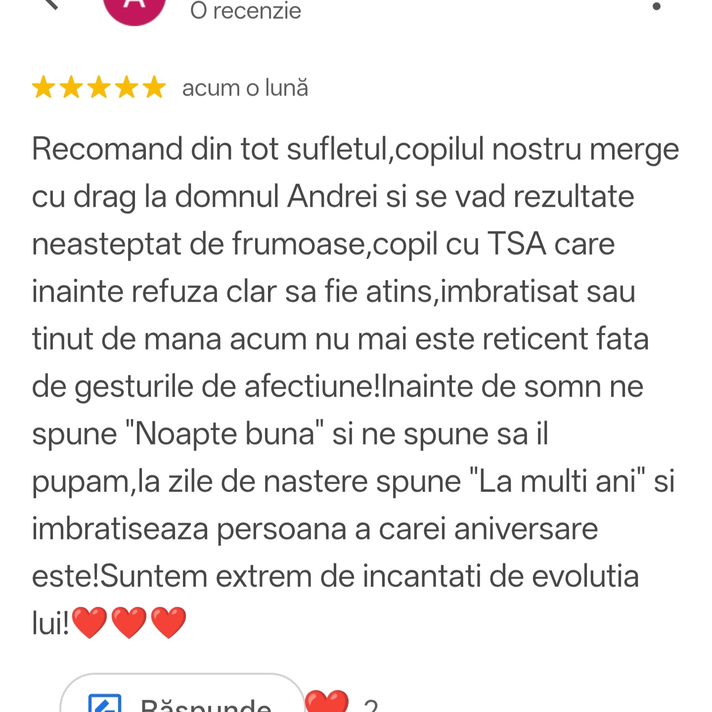 Recenzie client 9 - evaluare 5 stele pentru cabinet psihologie Afectis București - consiliere psihologică de calitate