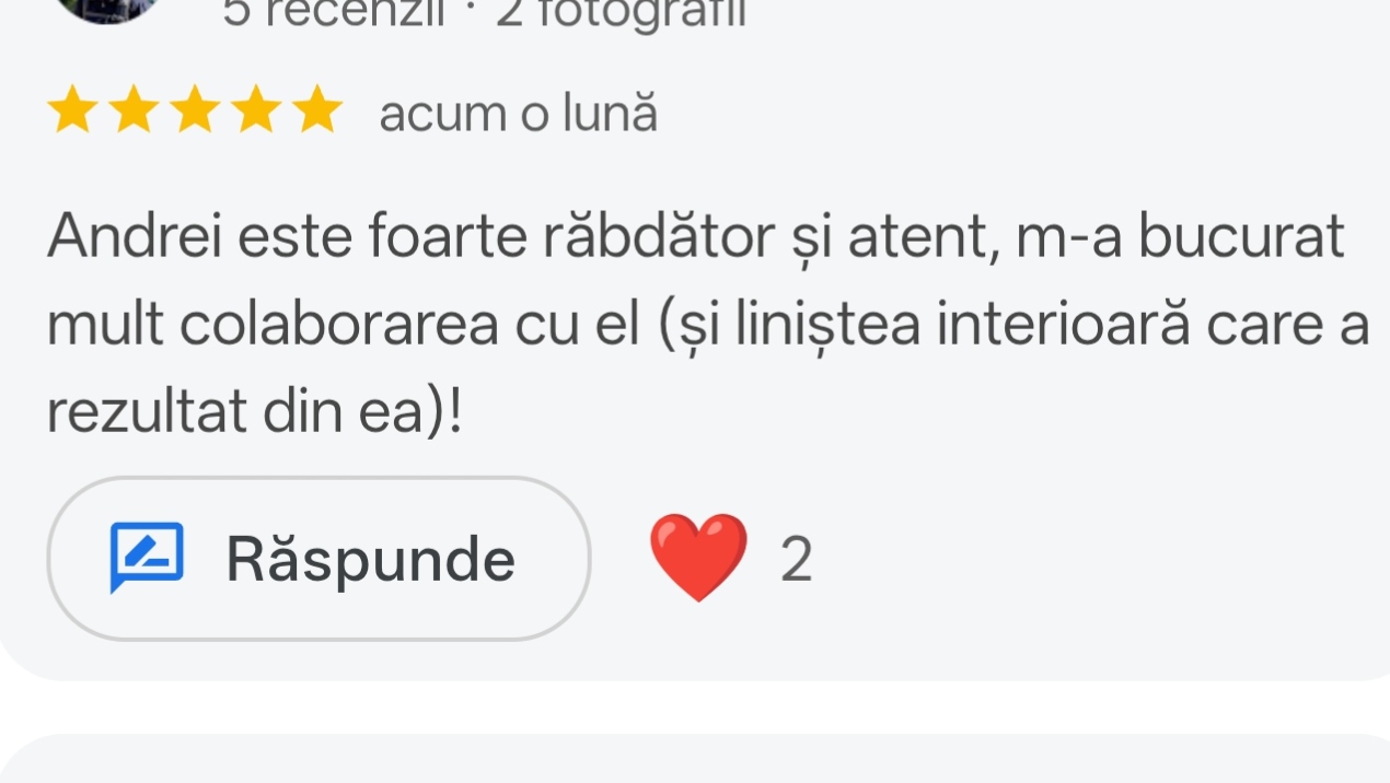 Recenzie client 3 - evaluare 5 stele pentru cabinet psihologie Afectis București - consiliere psihologică de calitate