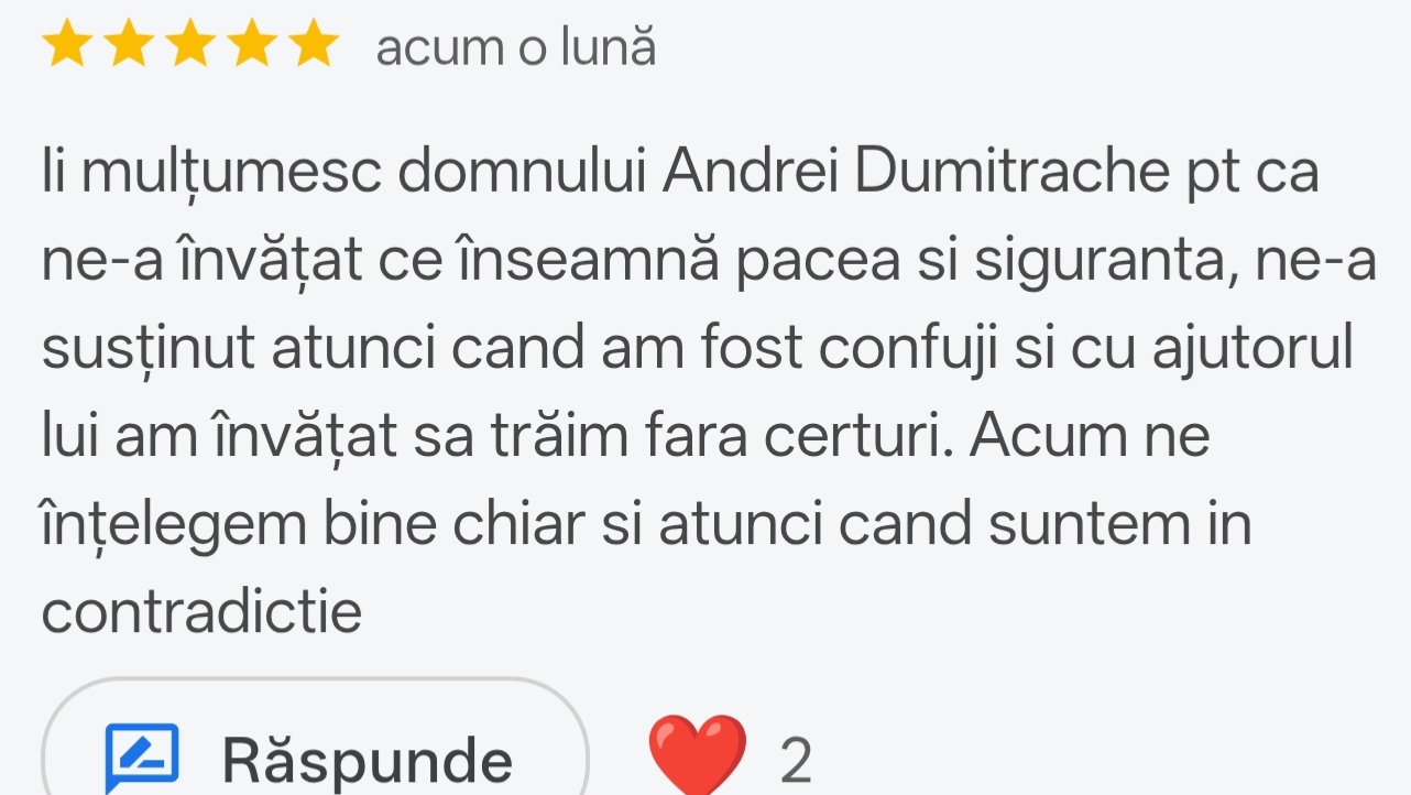 Recenzie client 5 - evaluare 5 stele pentru cabinet psihologie Afectis București - consiliere psihologică de calitate