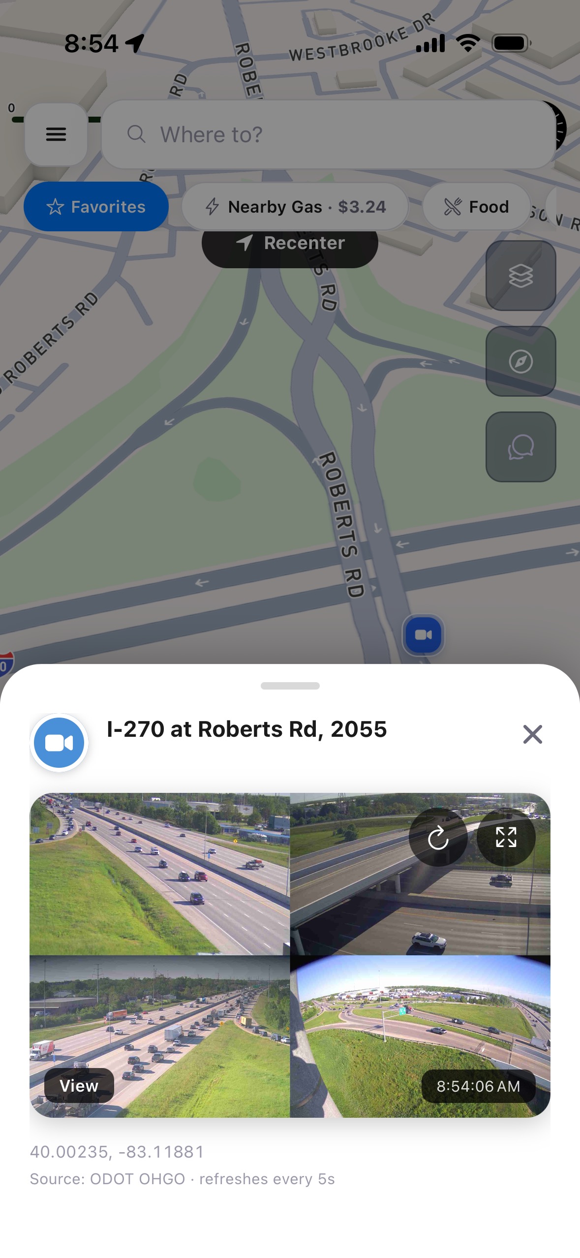 Live 4-camera grid view at intersection