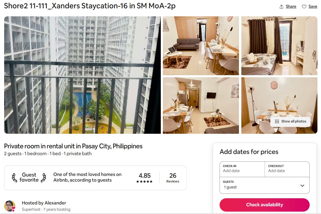 Shore 2 11-111 — Xanders Staycation 16 in SM MoA (2p)