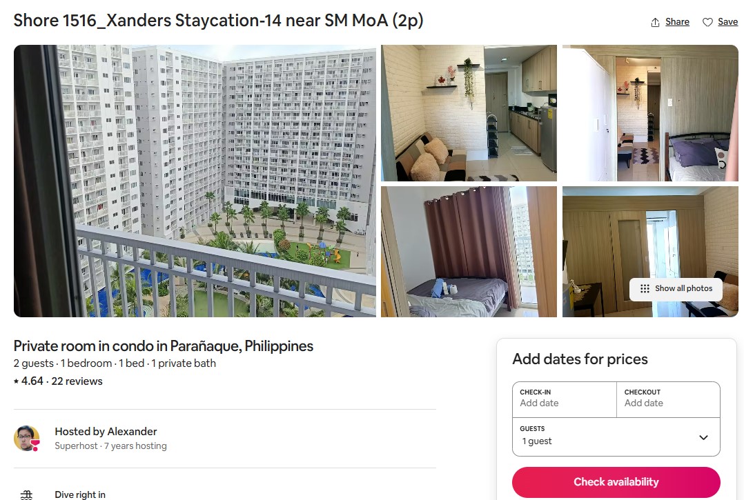 Shore 1516 — Xanders Staycation 14 near SM MoA