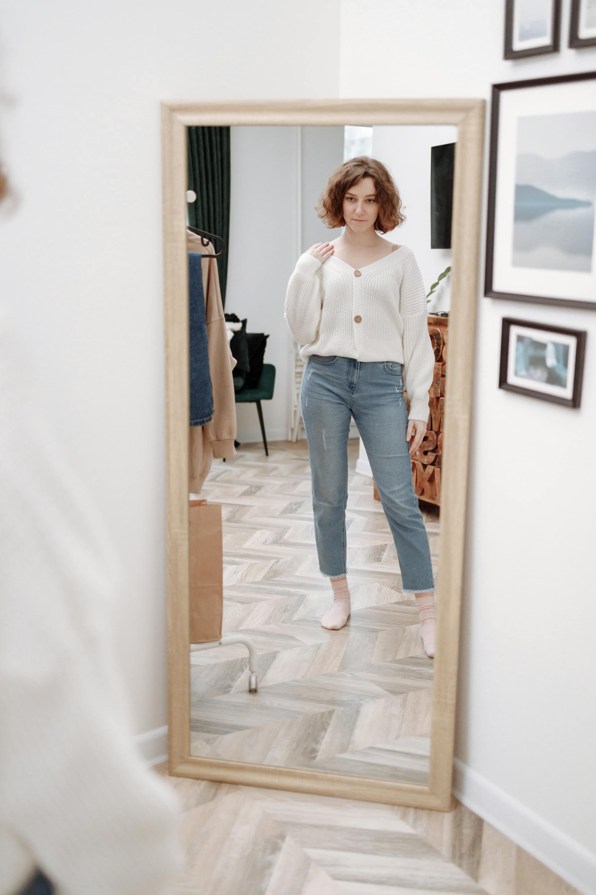 A customer picks a garment