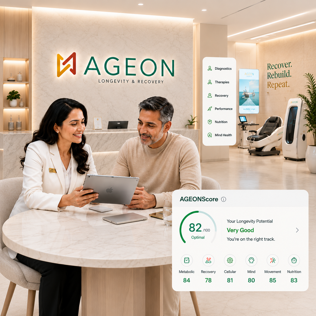 AGEON consultation — couple reviewing their AGEONScore