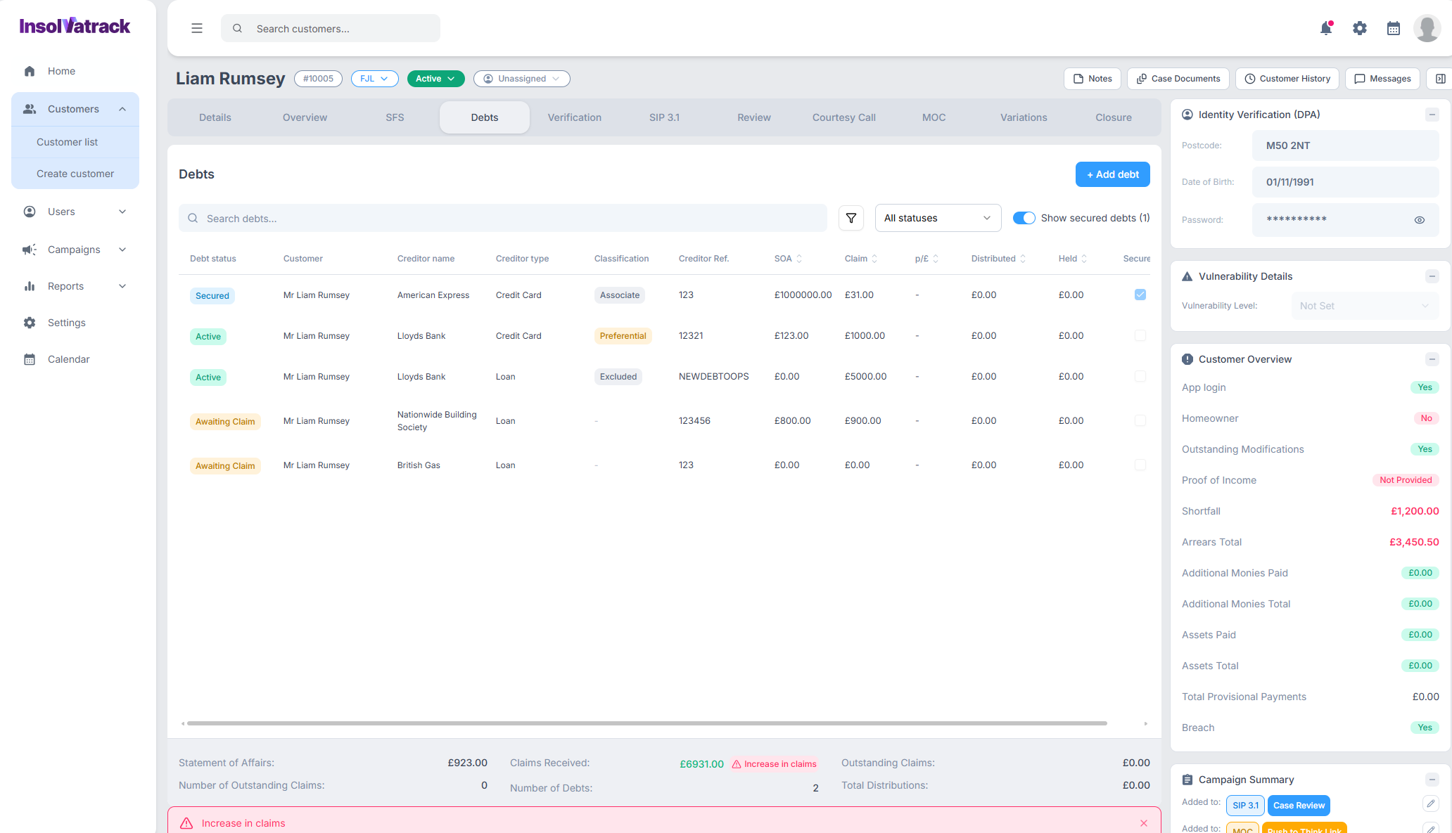 Claims, classifications and increases - handled.