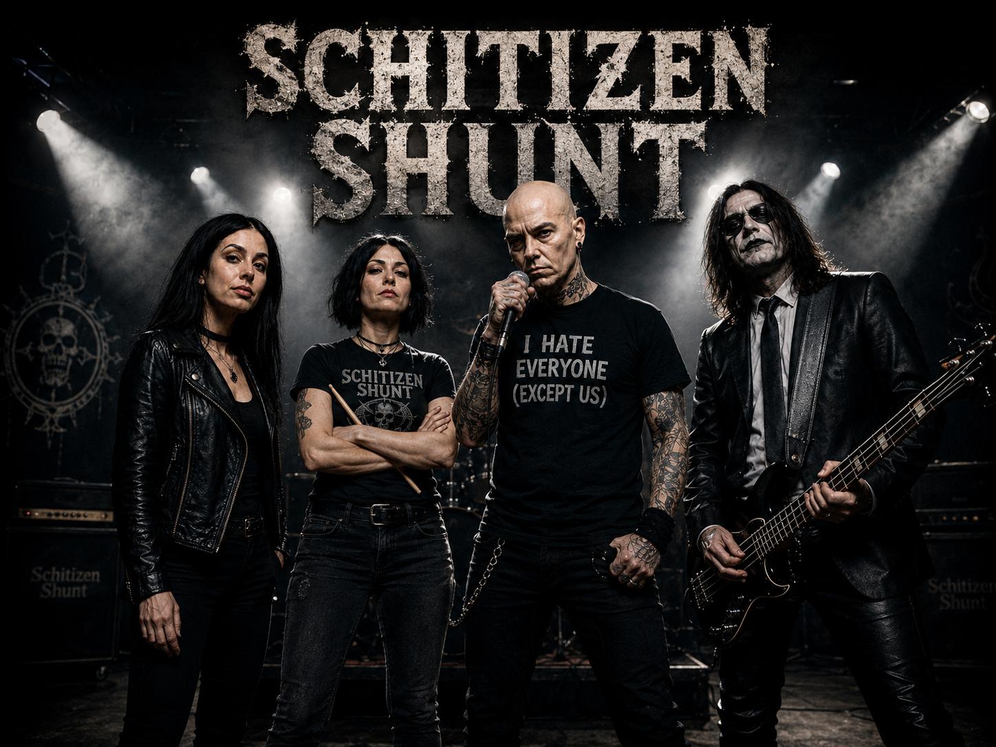 SCHITIZEN SHUNT band — 'I HATE EVERYONE (EXCEPT US)' stage portrait