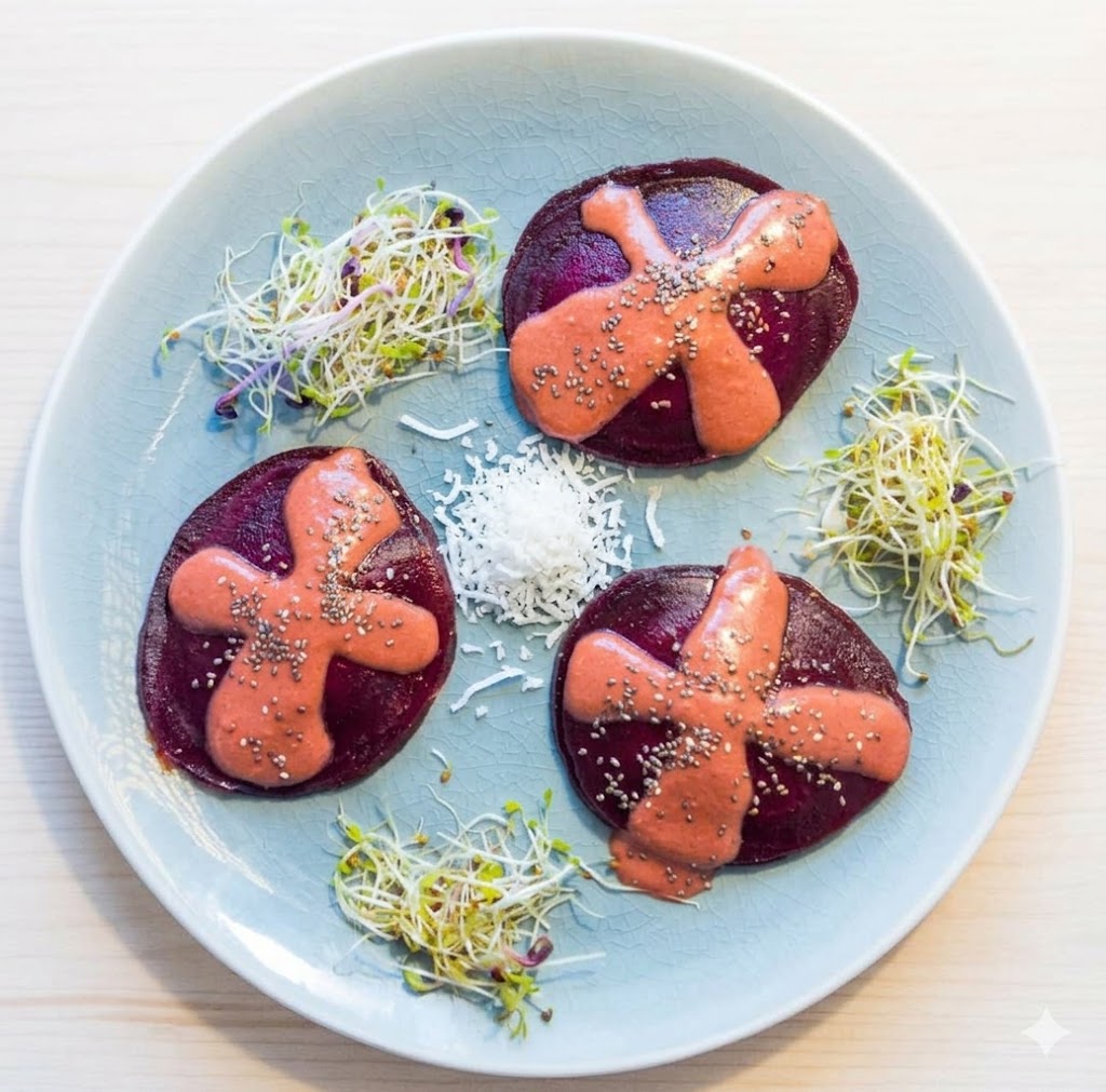 Carpaccio de betterave, sauce rose & micropousses