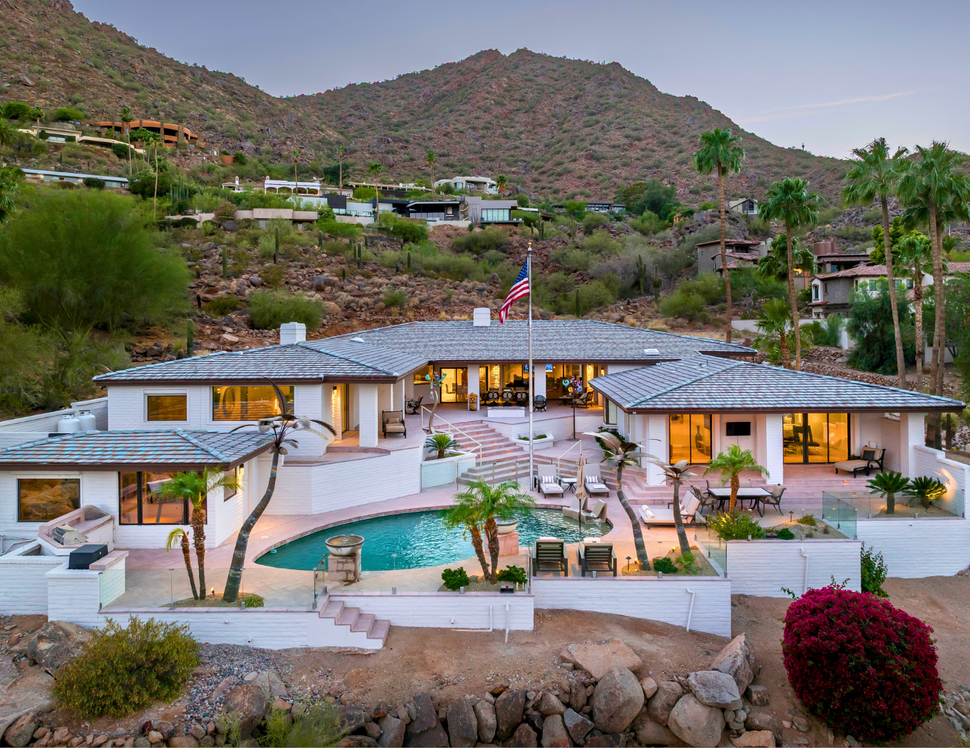 Modern luxury villa at dusk
