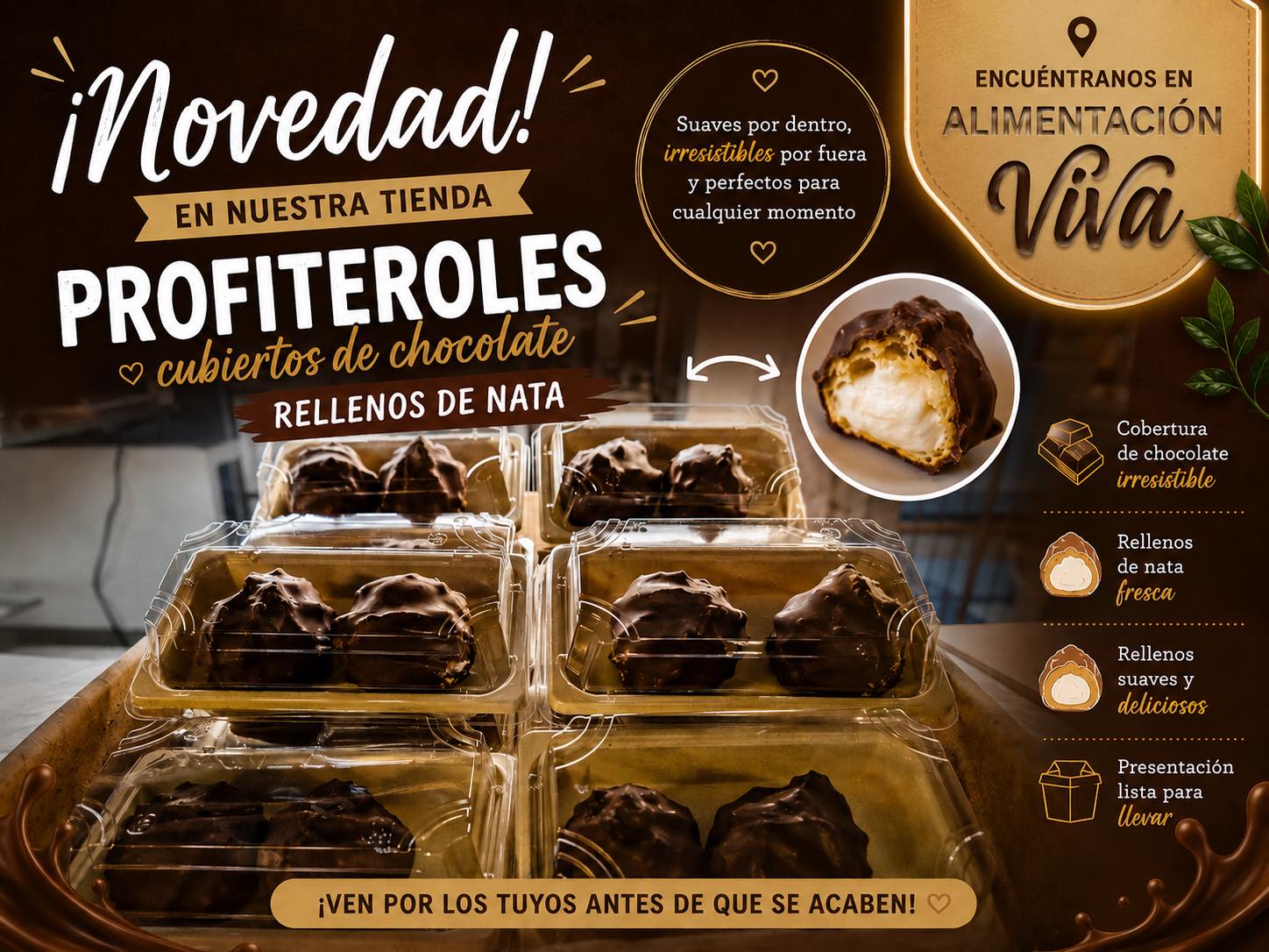 Profiteroles cubiertos de chocolate