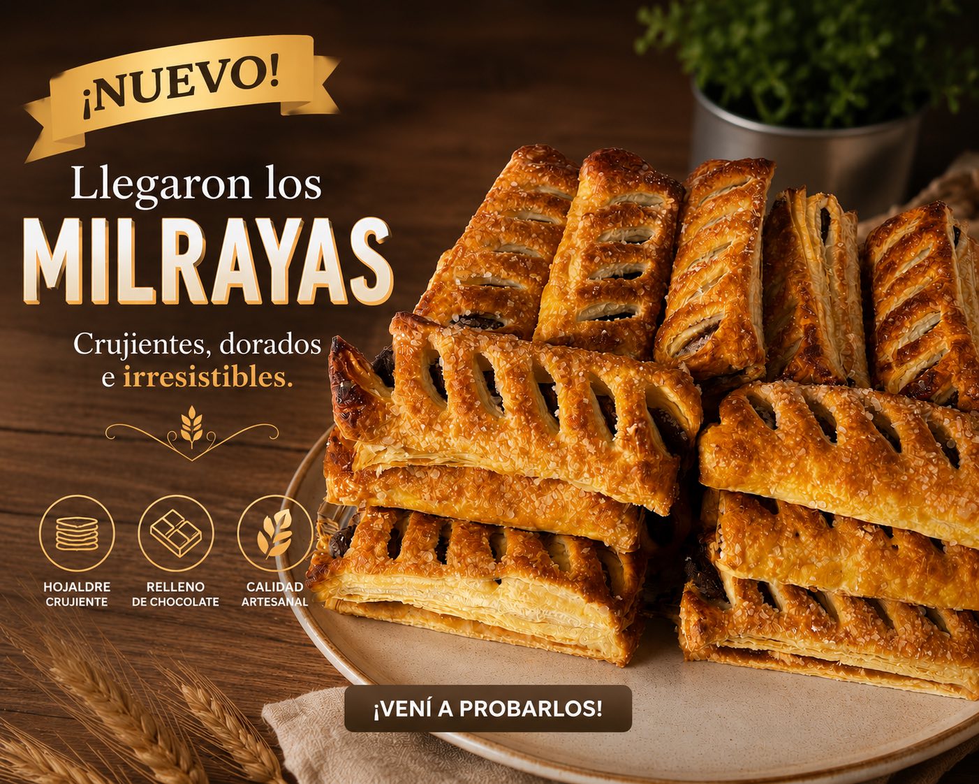 Milrayas crujientes rellenos de chocolate