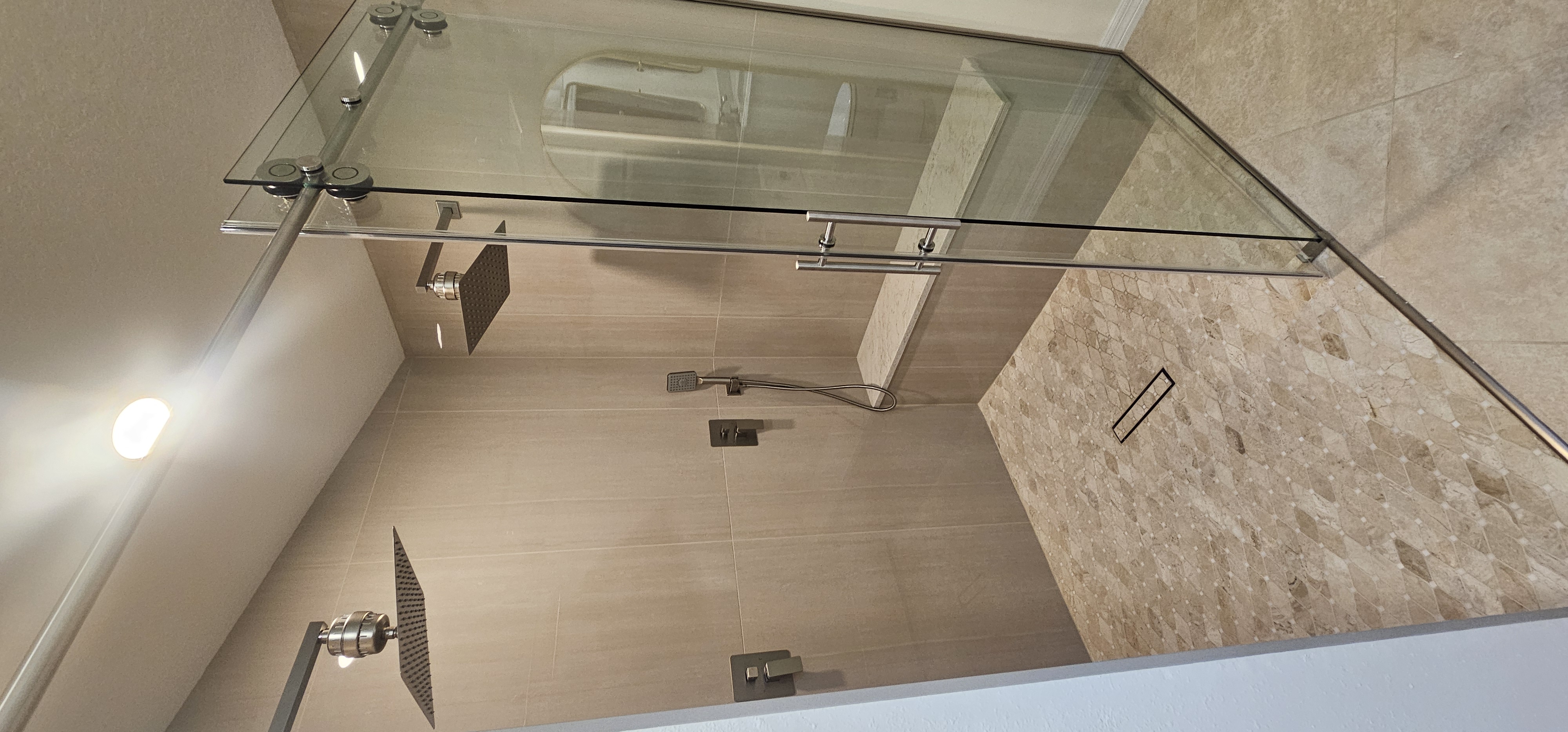 Luxury walk-in shower with dual heads