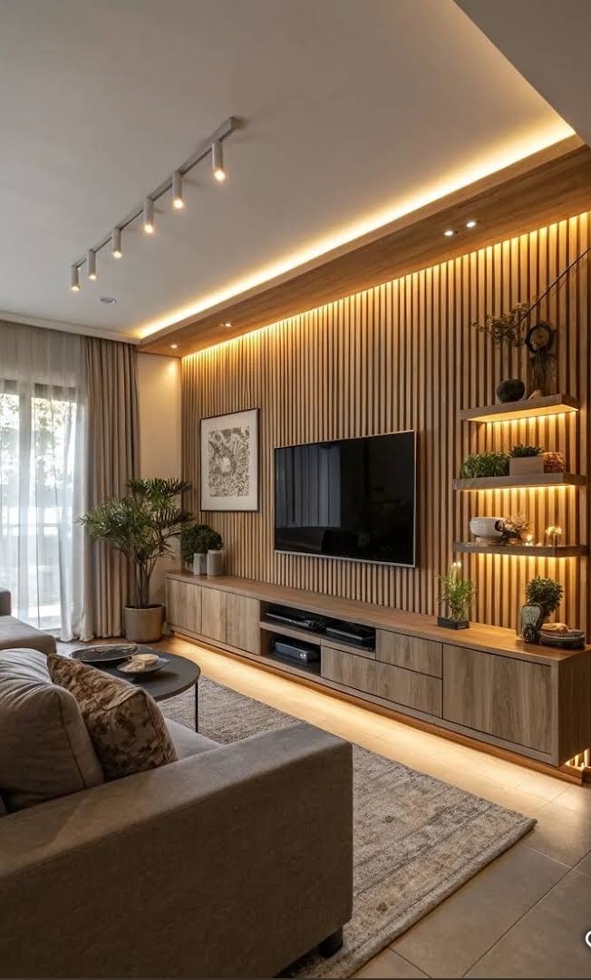 Slat-Wood TV Wall · Living Room