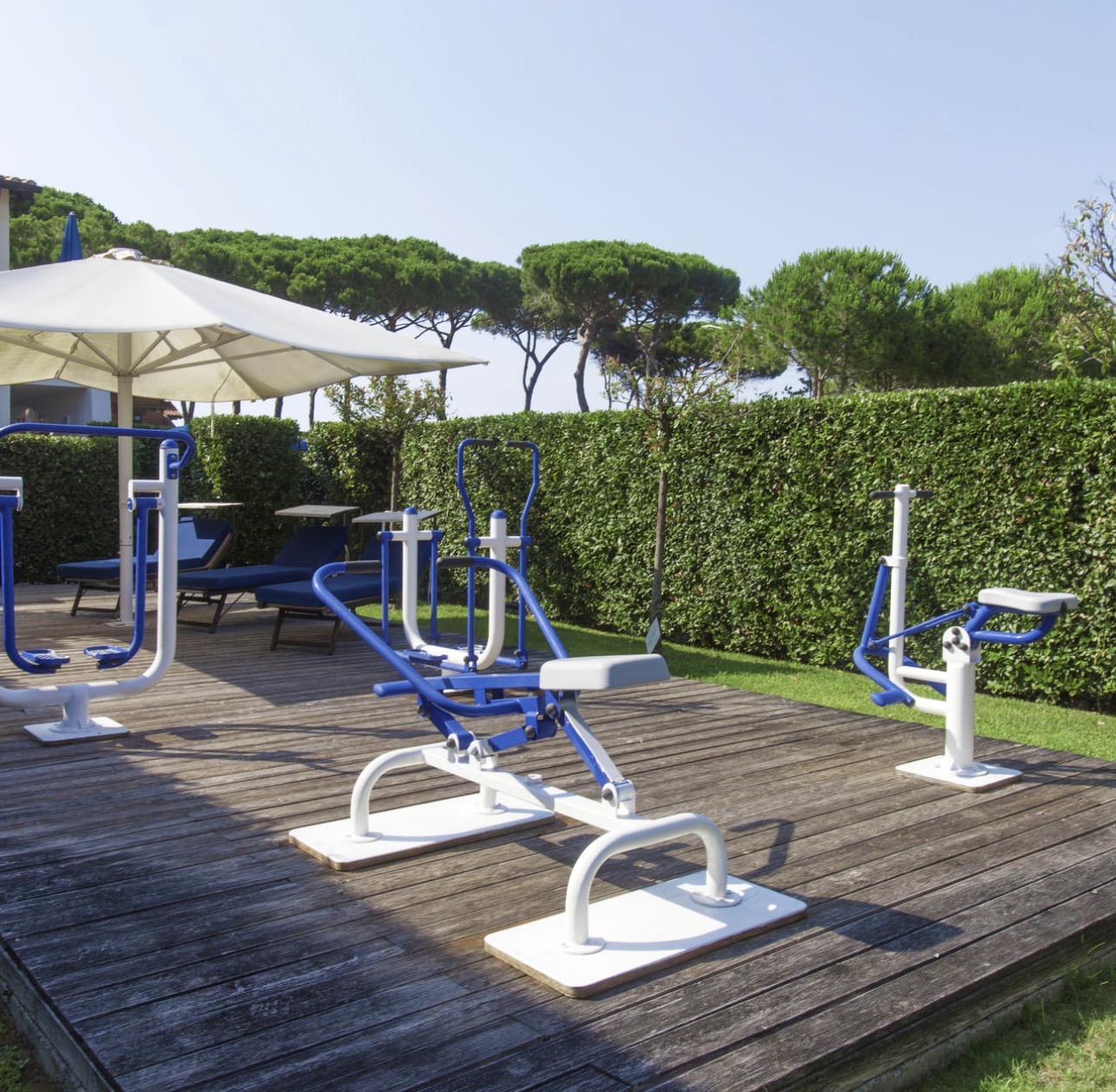 Outdoor fitness area on the deck