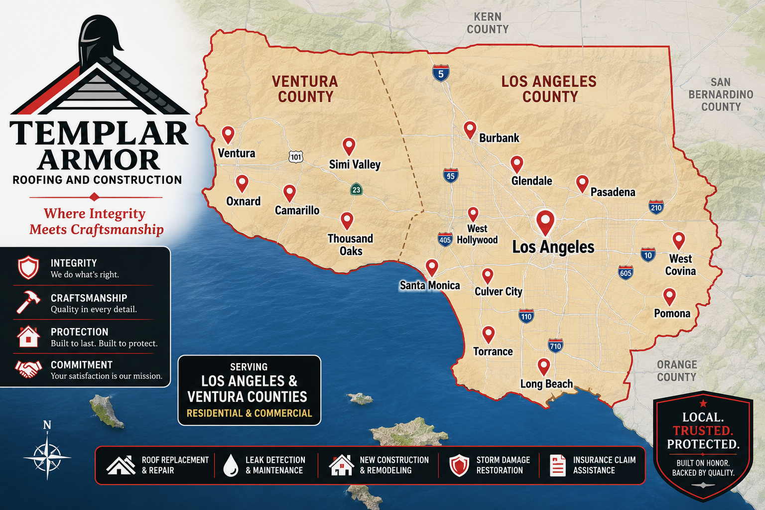 Templar Armor Greater Los Angeles coverage area map