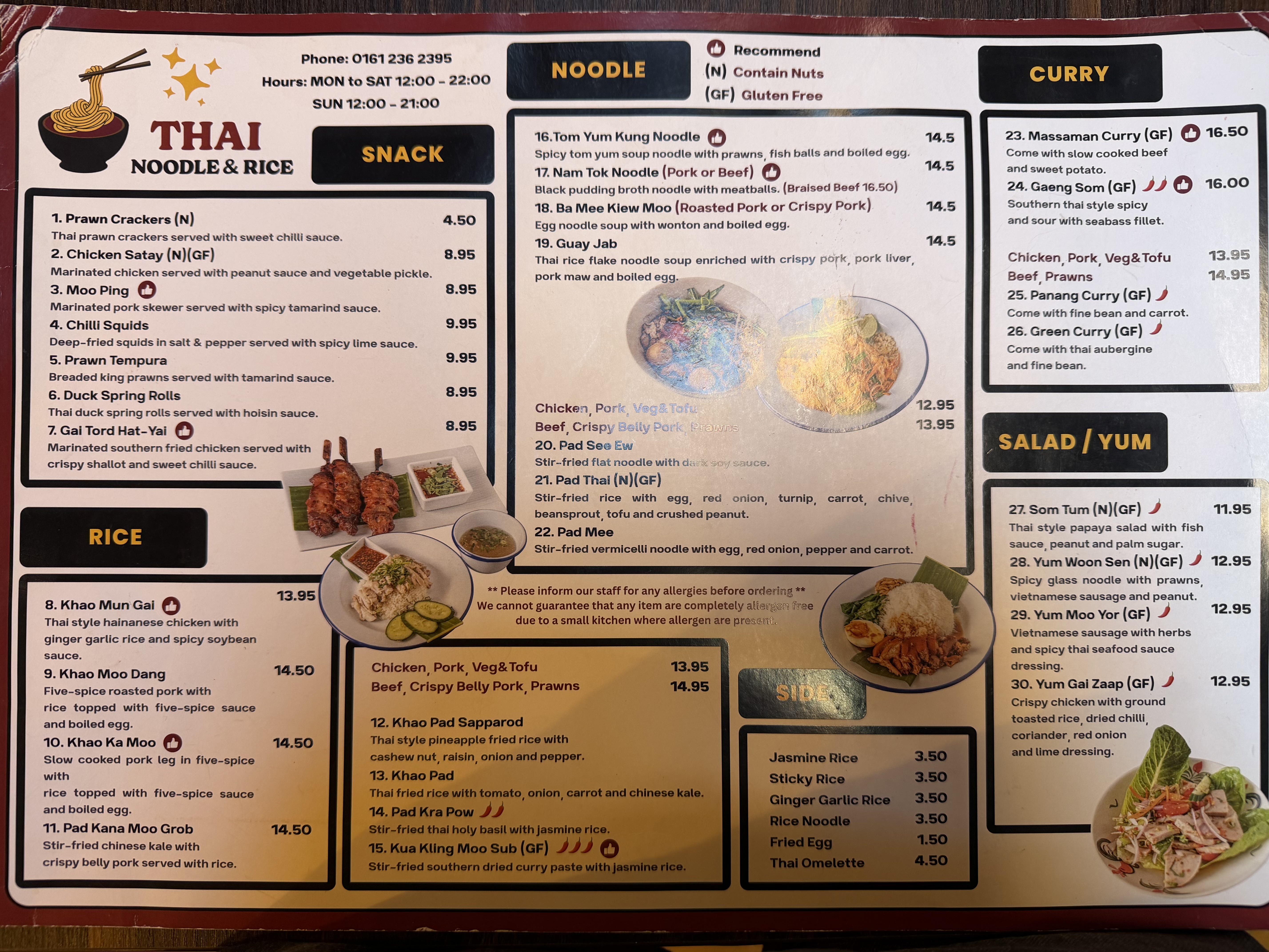 Thai Noodle & Rice — full printed menu