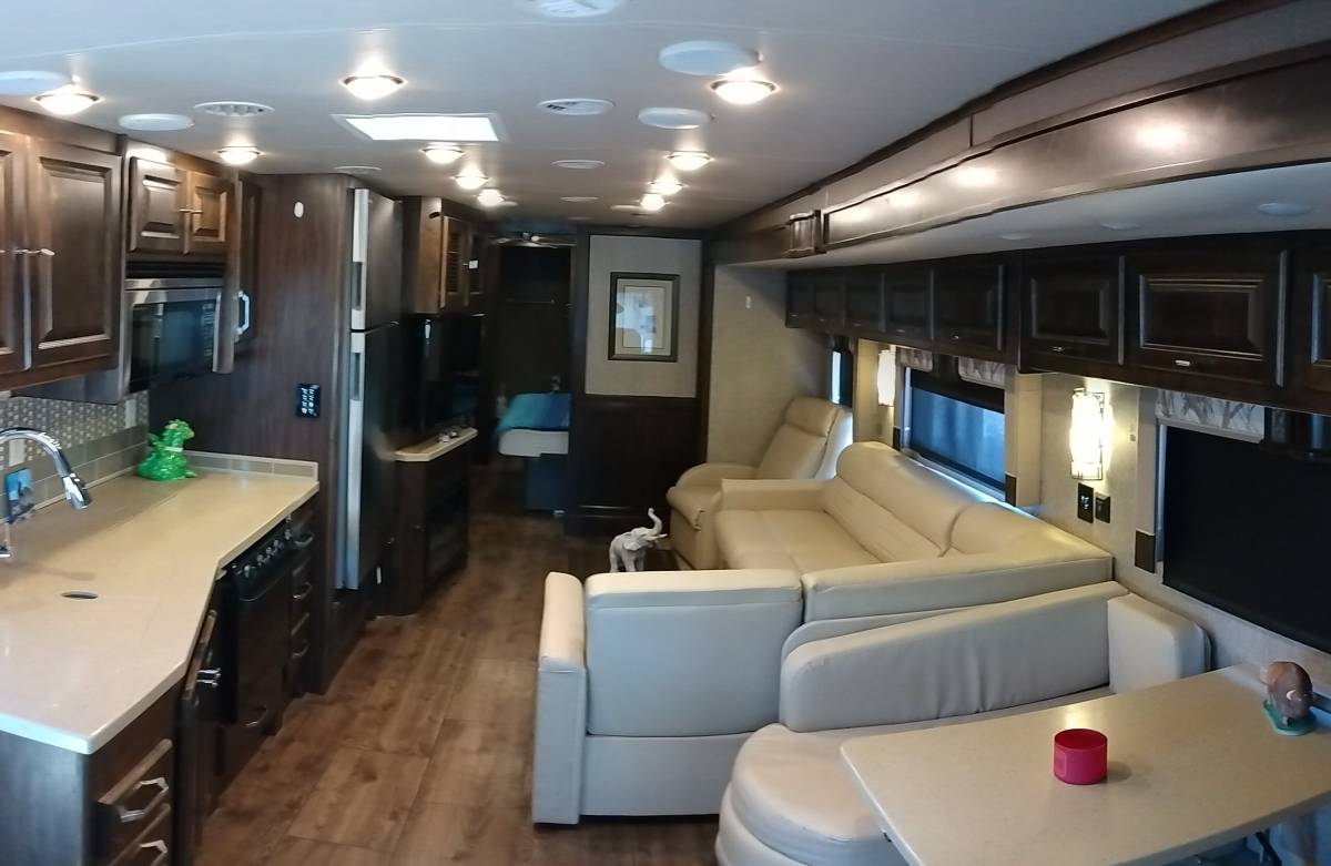 Interior — kitchen, living area and hallway