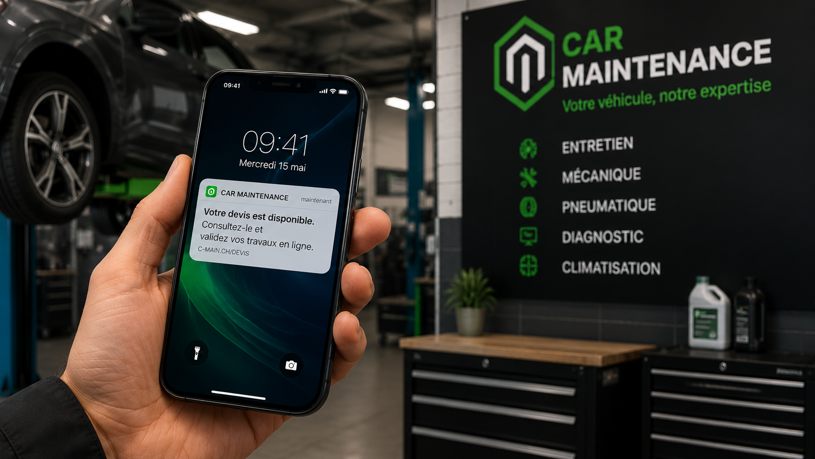 Notification SMS du devis CarMaintenance sur iPhone